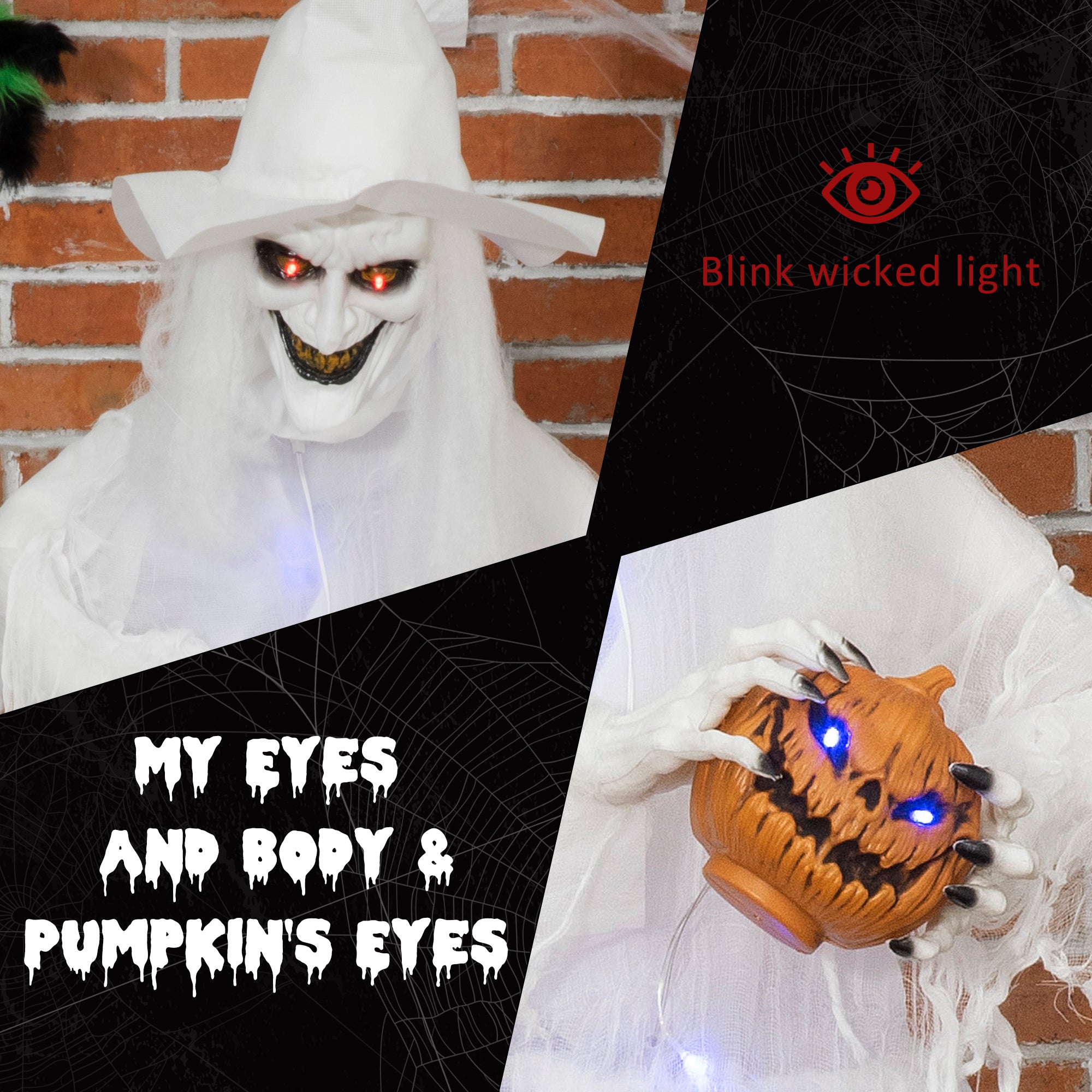 72 Inch Life-Size White Witch Halloween Decoration with Motion-Activated Light-Up Eyes - White
