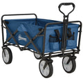 Folding Cargo Wagon Trolley with Telescopic Handle for Outdoor Use - Blue