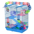 5 Tier Hamster Cage Carrier Habitat with Exercise Wheels, Tunnel, Water Bottle & Accessories - Blue