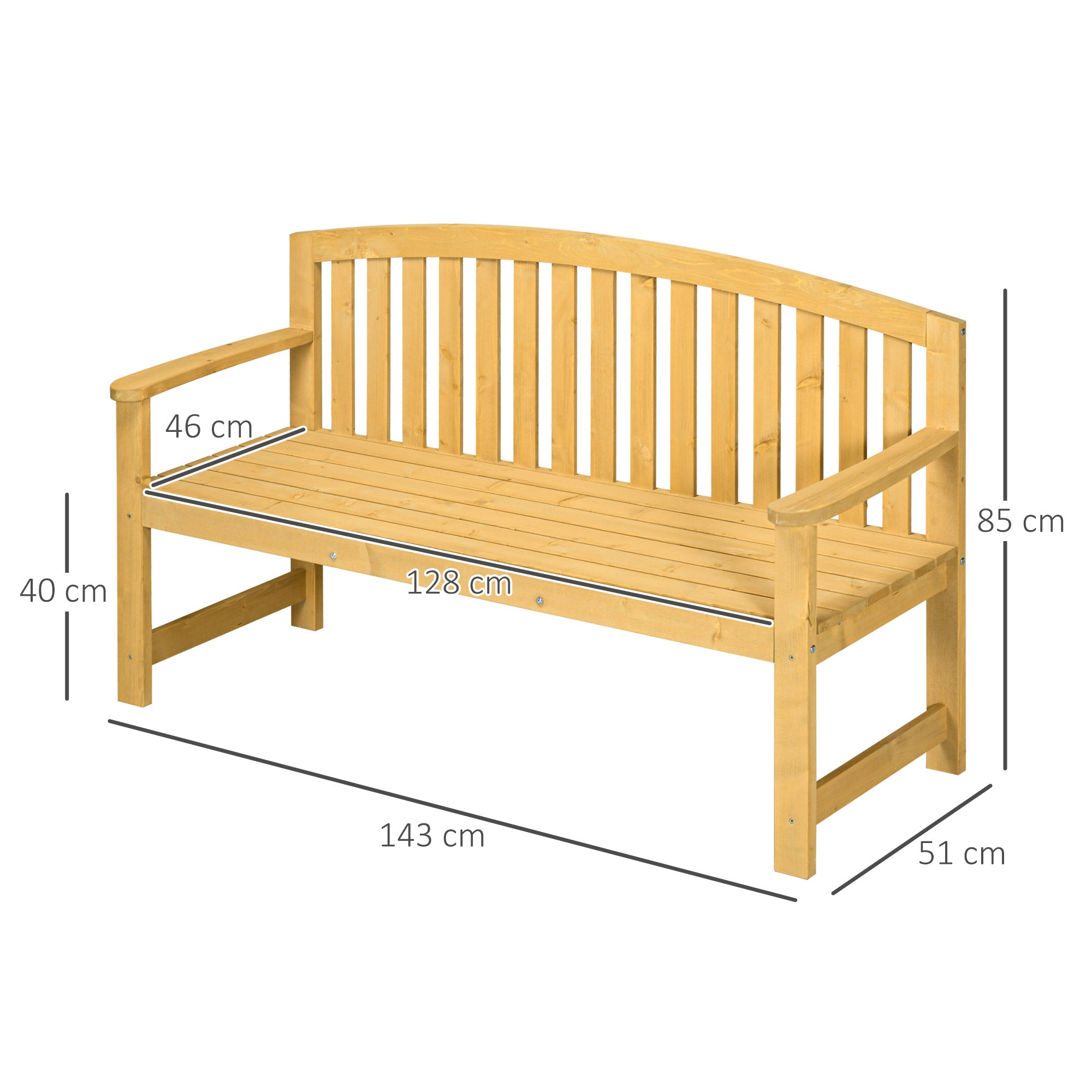 2 Seater Wooden Garden Bench with Armrest for Outdoor - Orange