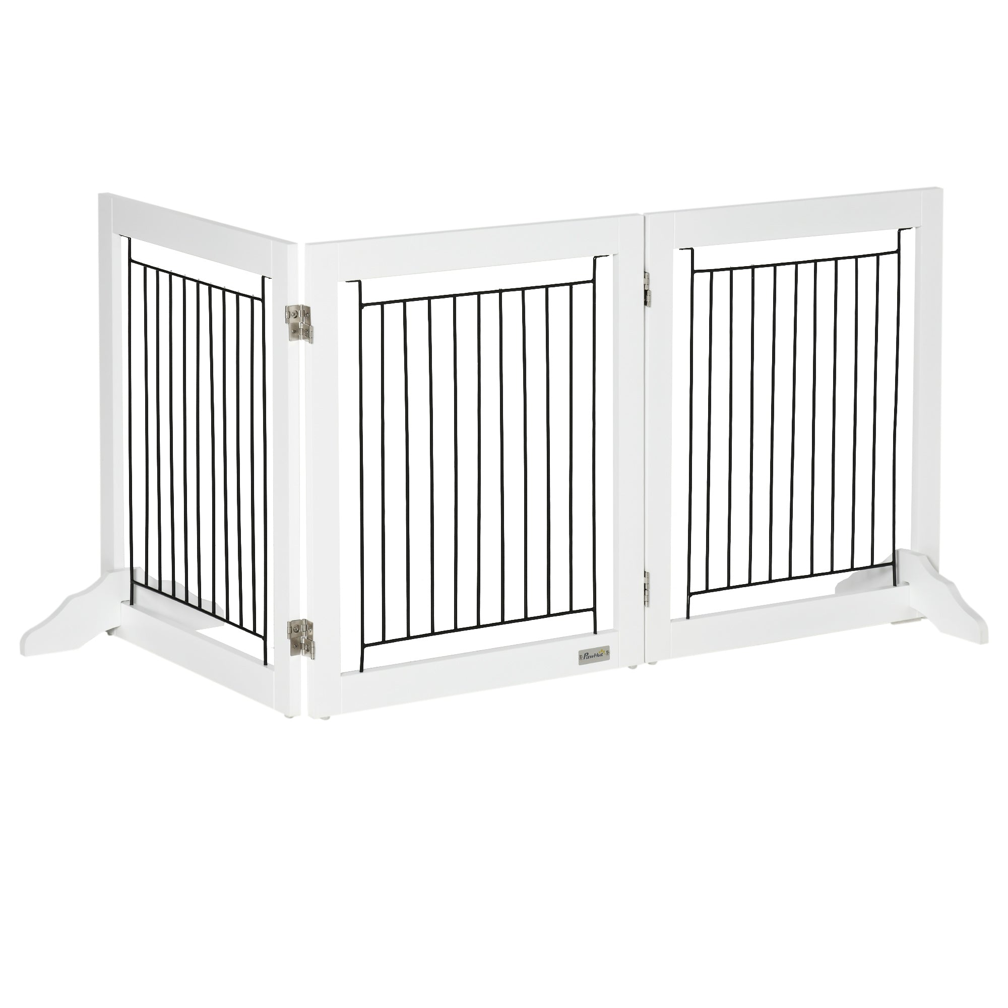 Dog Gate, Freestanding Pet Gate, Wooden Puppy Fence Foldable Design with 61 cm Height 3 Panels, 2 Support Feet, for House Doorway Stairs White