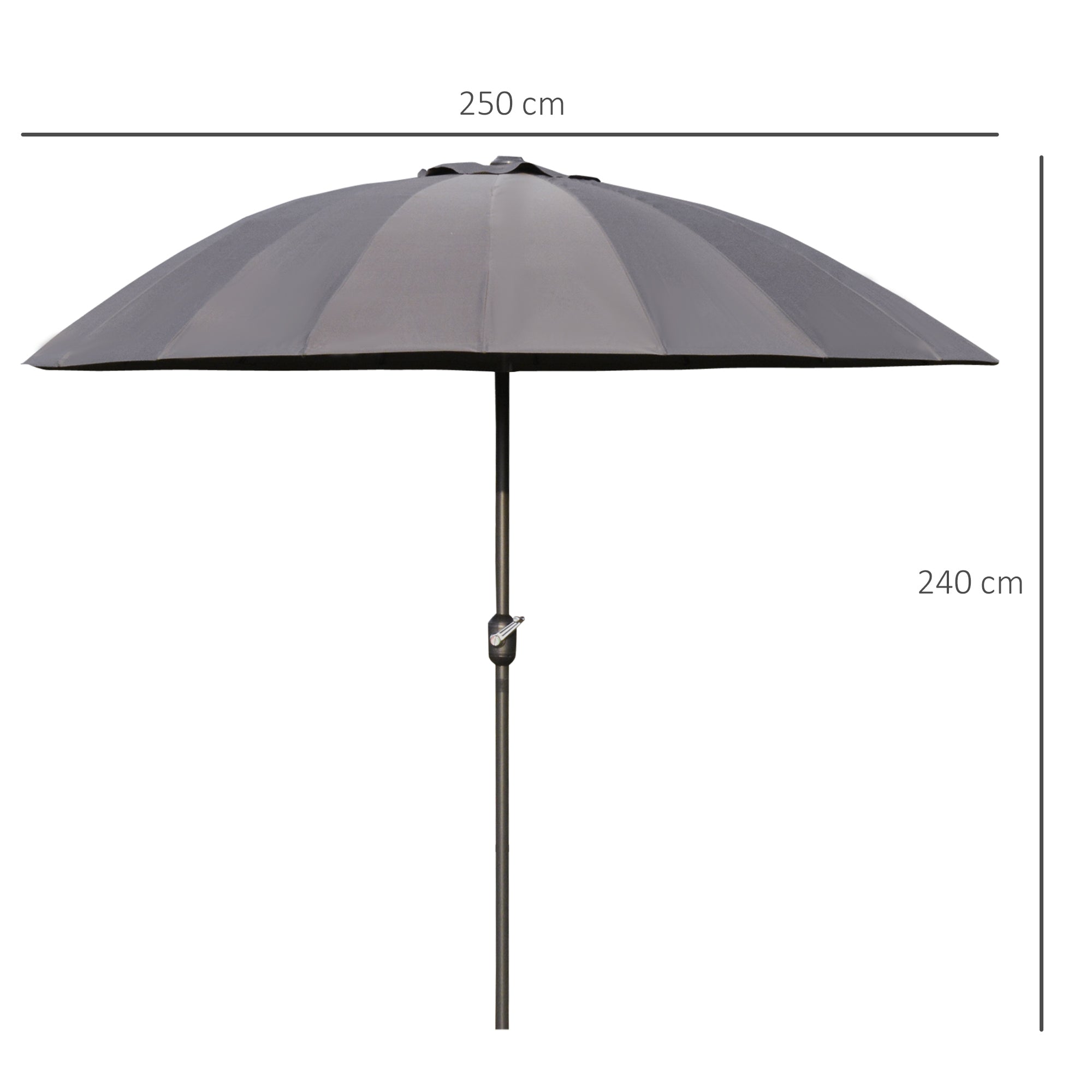 Garden Umbrella 255cm with Push Button Tilt and Fibreglass Ribs - Dark Grey