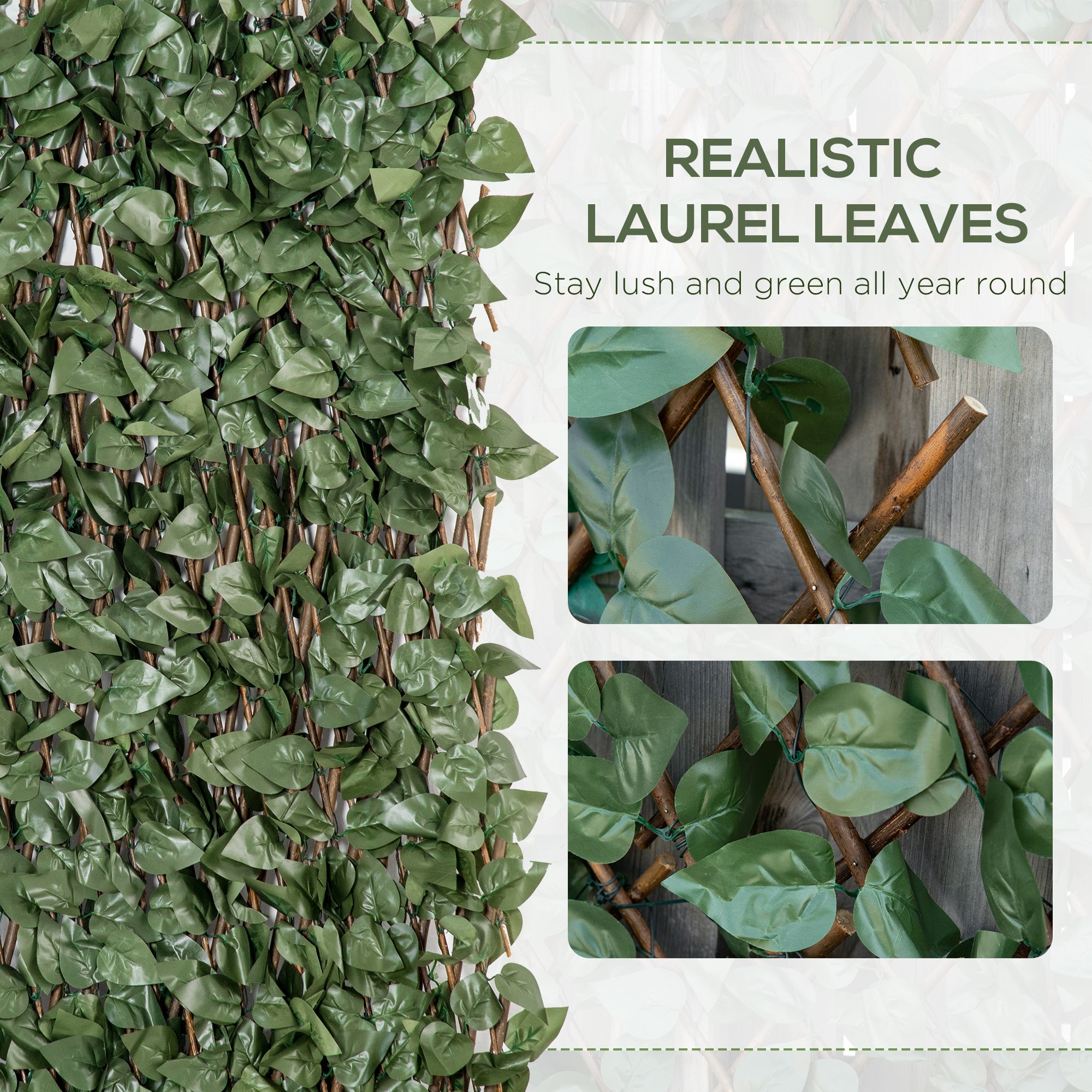4 Pieces Expanding Artificial Laurel Trellis Fence 2m x 1m Privacy Screen - Green