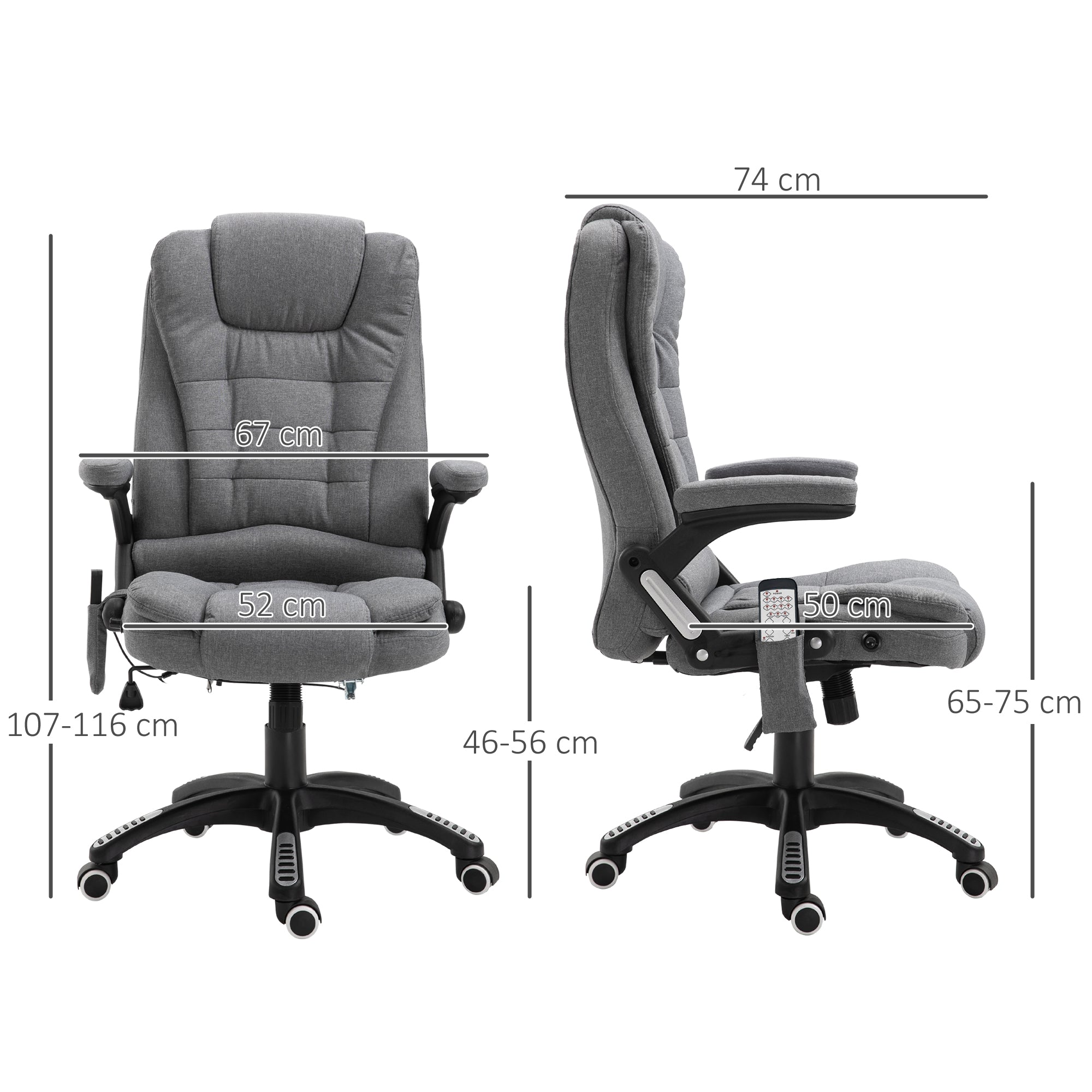 Massage Recliner Chair Heated Office Chair with Six Massage Points Linen-Feel Fabric 360° Swivel Wheels Grey