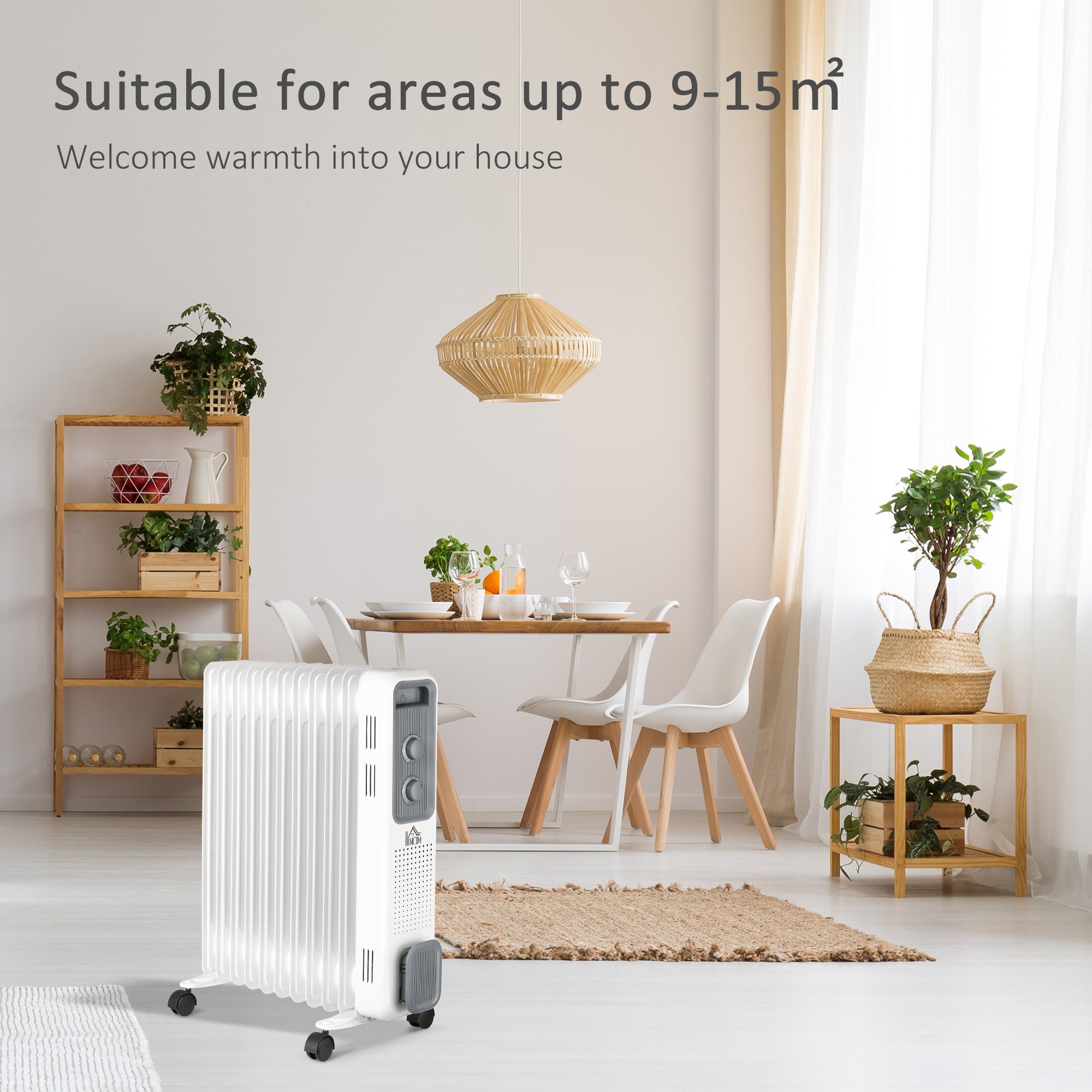 2720W Oil Filled Radiator, Portable Electric Heater w/ 3 Heat Settings, Adjustable Thermostat, Safe Power-Off, 11 Fins