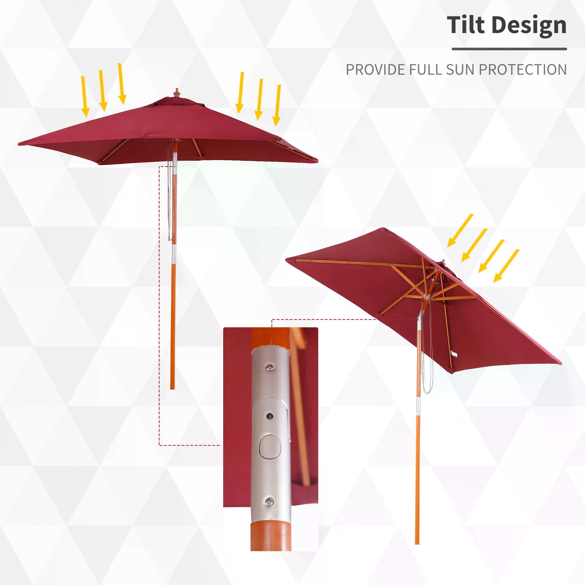 2 Piece Patio Garden Parasol Set with Fir Wood Pole - Wine Red