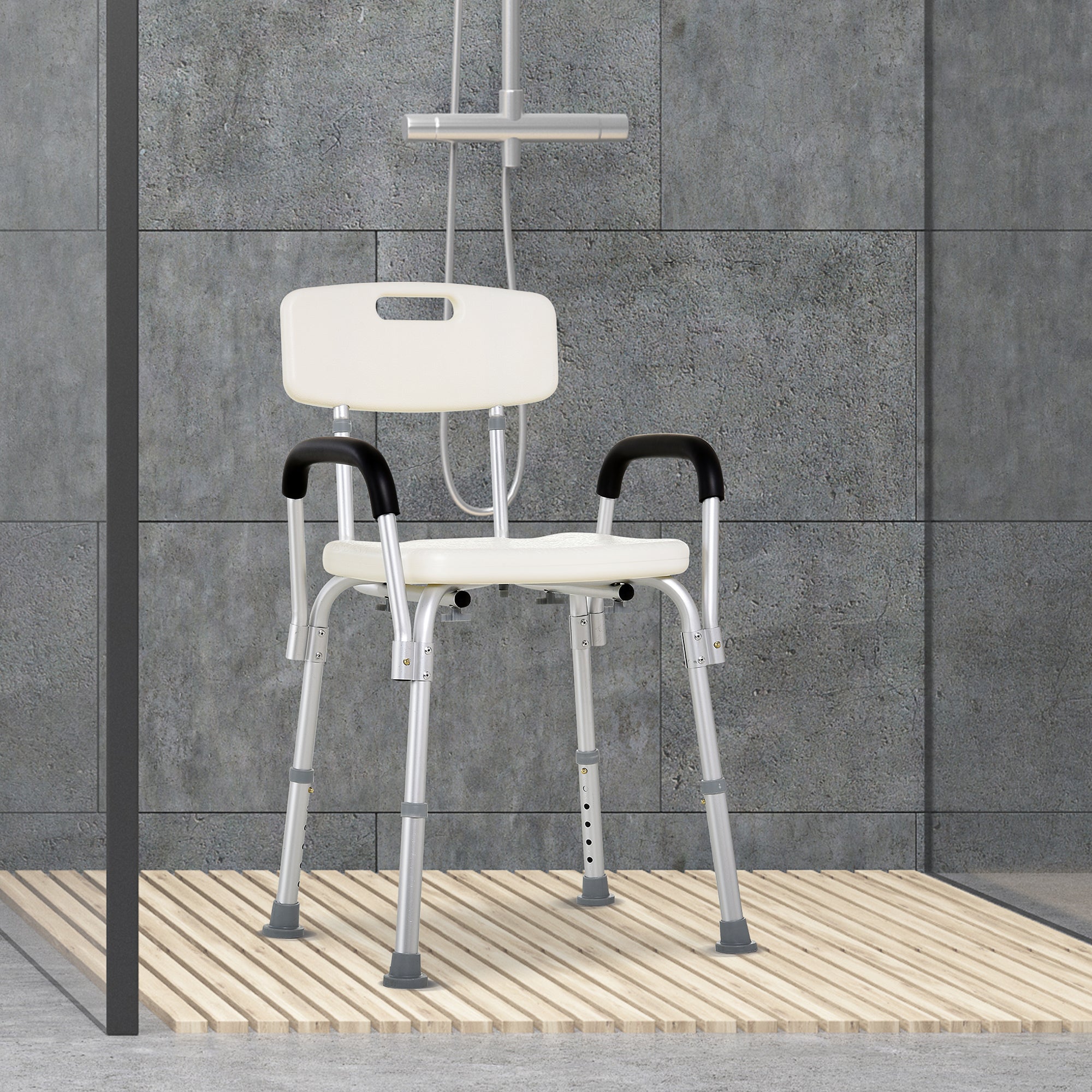 Adjustable Shower Chair, Shower Seat, Portable Medical Stool with Adjustable Back and Armrest for Mobility