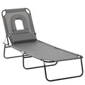 Foldable Adjustable Sun Lounger with Pillow and Reading Hole for Garden and Beach - Grey