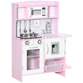 Wooden Kids Play Kitchen with Lights, Sounds, Microwave & Water Dispenser - Pink