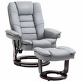 Manual Recliner Armchair and Footrest Set with Swivel Wood Base PU Leather - Grey