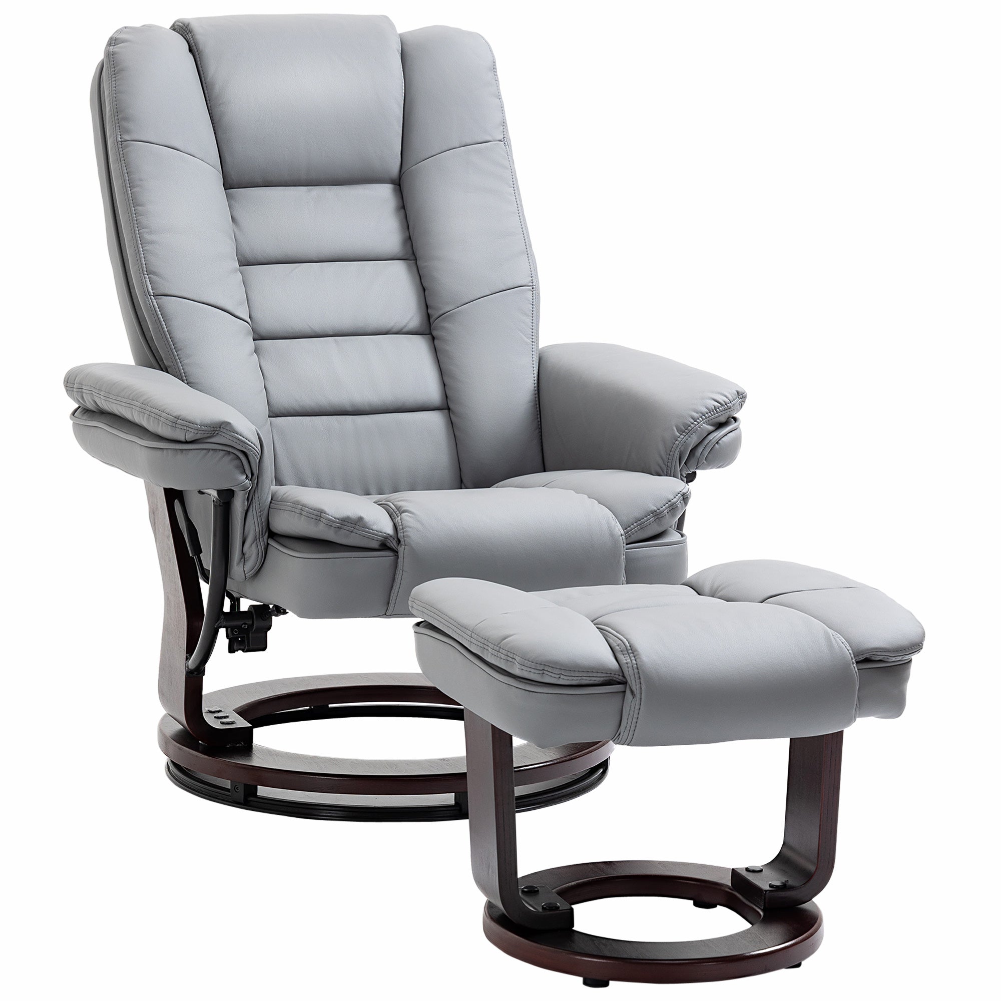 Manual Recliner and Footrest Set PU Leather Leisure Lounge Chair Armchair with Swivel Wood Base, Grey