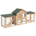 Deluxe Two-Storey Wooden Bunny & Guinea Pig Hutch with Ladder, Outdoor Run & Slide-Out Tray - Natural Wood