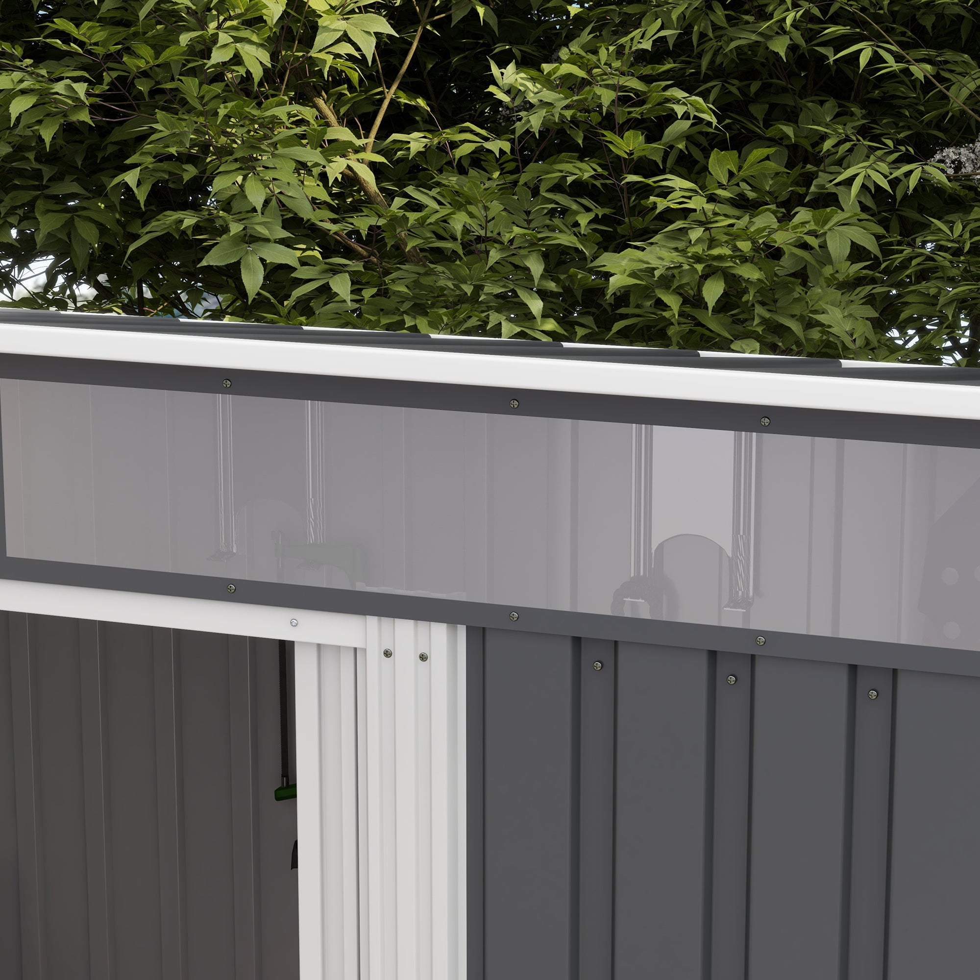 6.5 x 4FT Galvanised Metal Shed with Foundation, Lockable Tool Garden Shed with Double Sliding Doors and 2 Vents, Grey