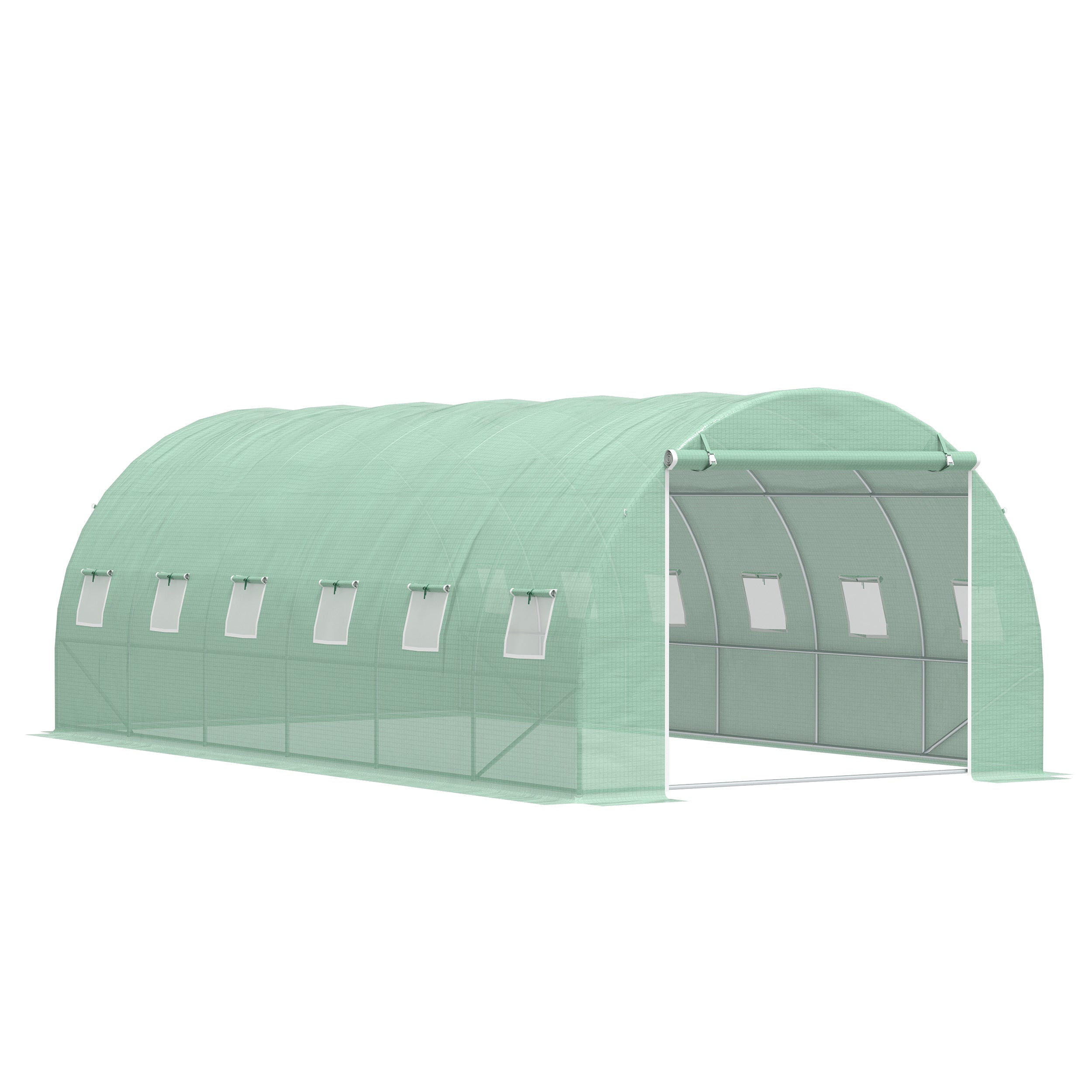 6 x 3 x 2 m Large Walk-In Greenhouse Garden Polytunnel Greenhouse with Steel Frame, Zippered Door and Roll Up Windows, Green