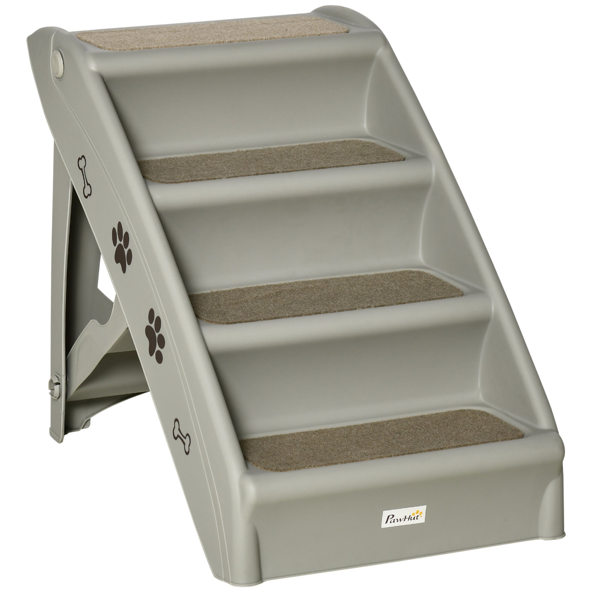 Foldable Pet Stairs, 4-Step for Cats Small Dogs with Non-slip Mats, 62 x 38 x 49.5 cm, Grey