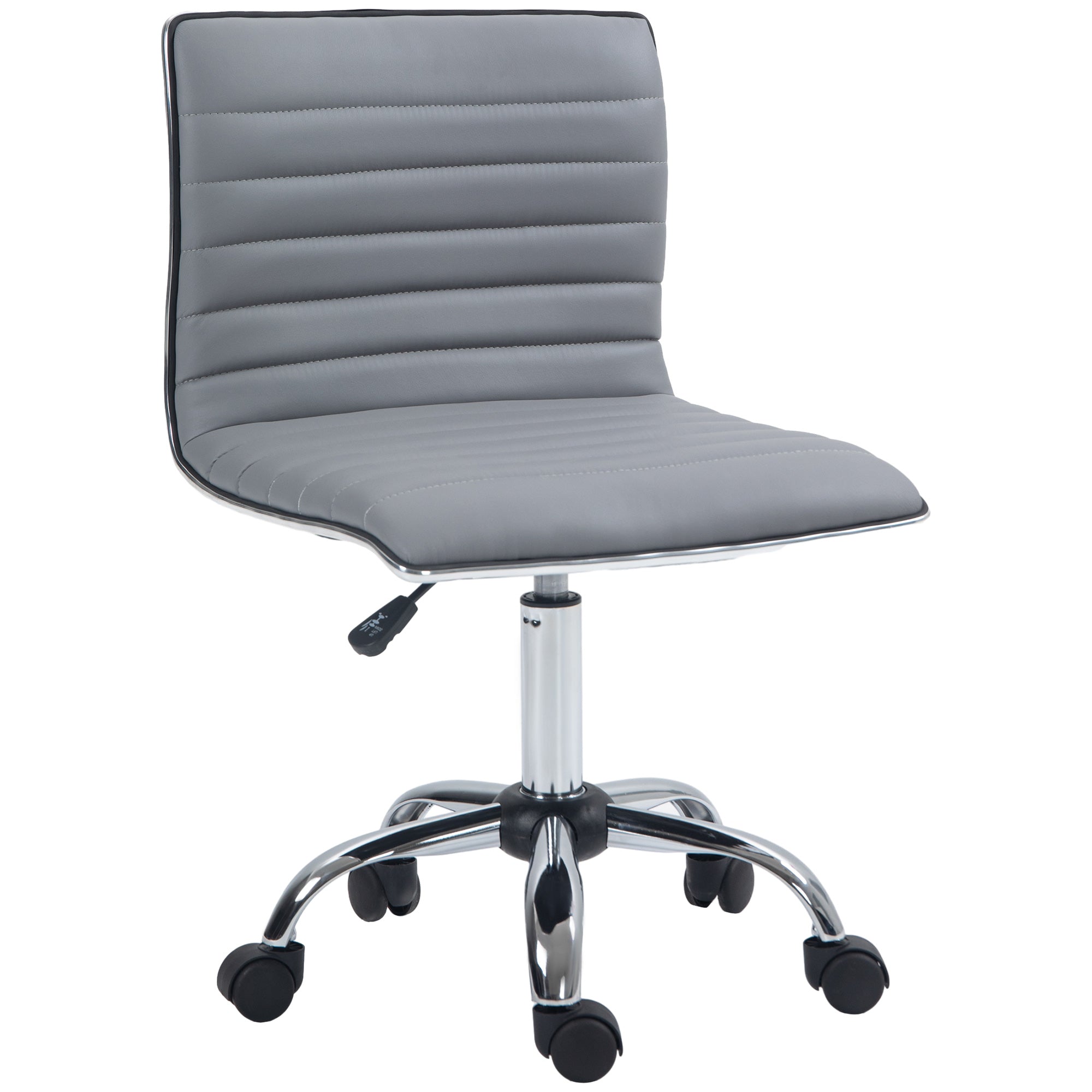 Adjustable Swivel Office Chair with Armless Mid-Back in PU Leather and Chrome Base - Light Grey