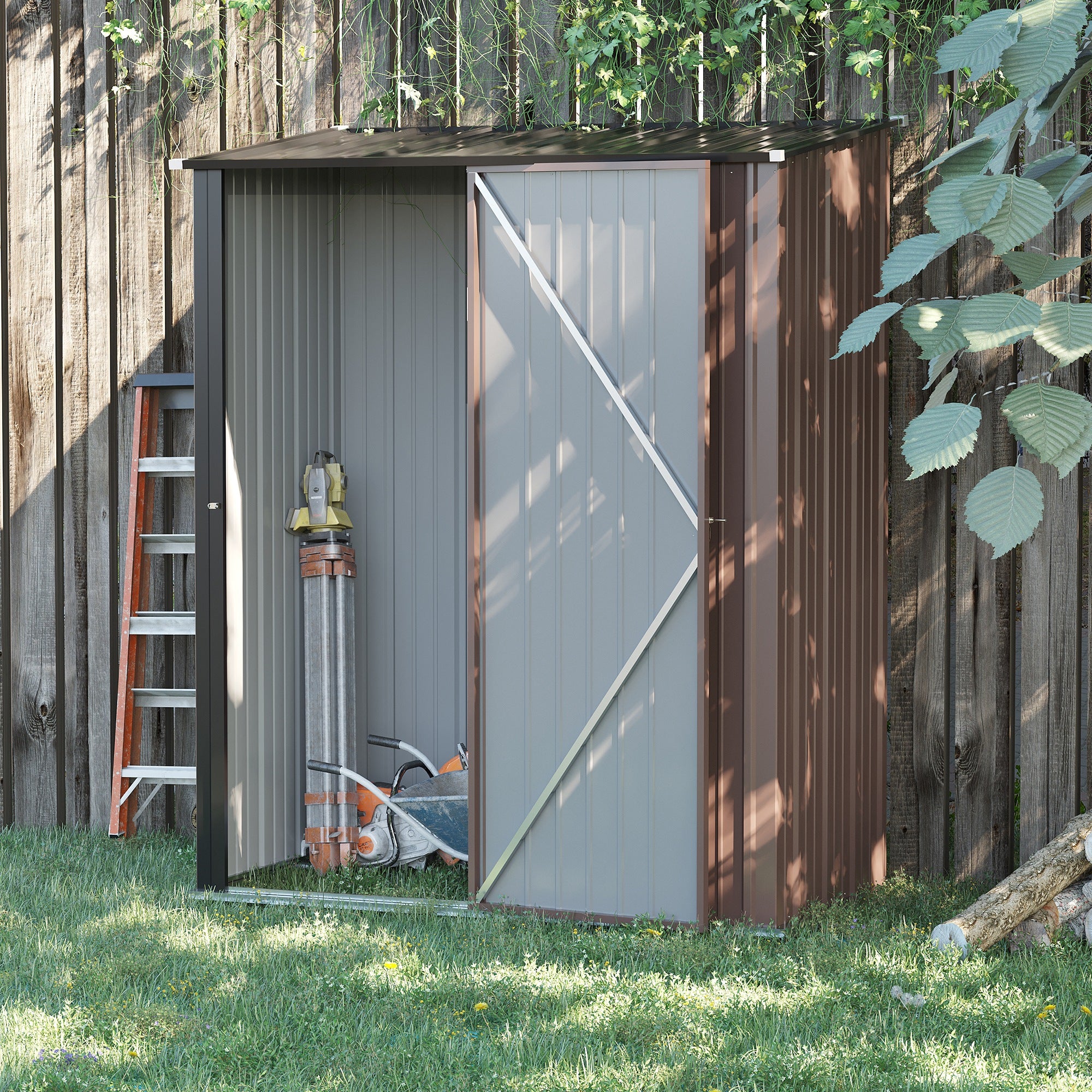 5 x 3 ft Metal Garden Storage Shed Patio Corrugated Steel Roofed Tool Shed with Single Lockable Door, Brown