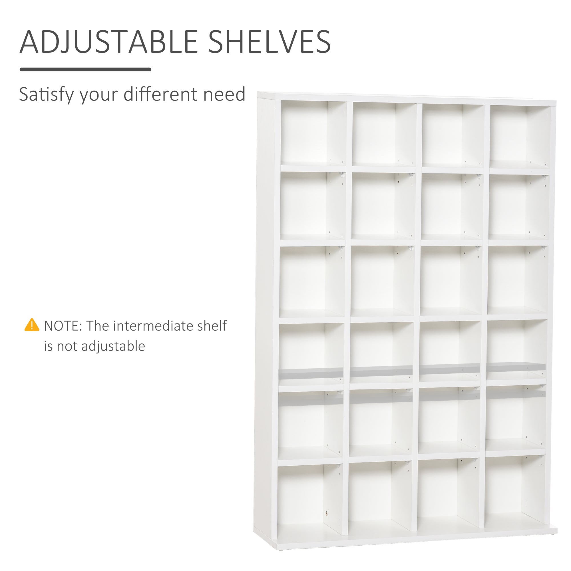 480 CD / 312 DVD Storage Shelf Rack Media Storage Unit Shelves Racks Wooden Bookcase Display Unit with 4 Adjustable Shelves White