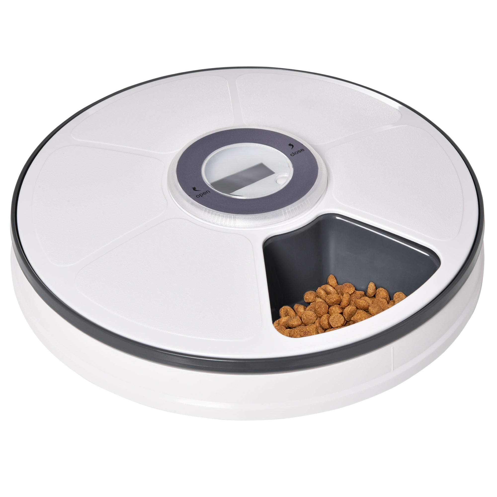 Automatic Pet Dog Cat Feeder with Digital Timer, 6-Meal Food Dispenser Trays for Wet or Dry Pet Food, LED Display Power by Battery