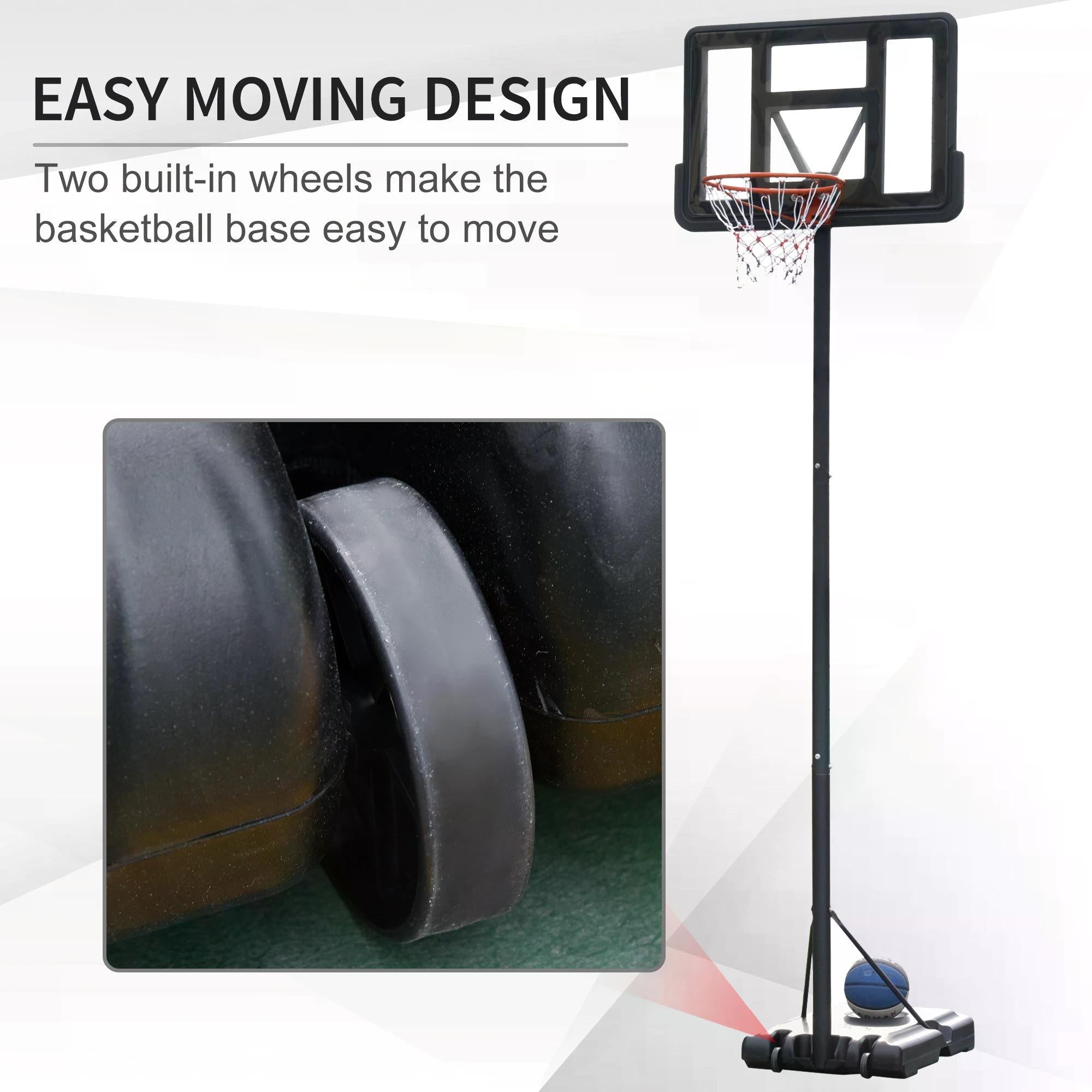 Portable Freestanding Basketball Hoop Stand Transparent Backboard 231-305cm Adjustable Basketball Hoop with Two Moving Wheels For Adult