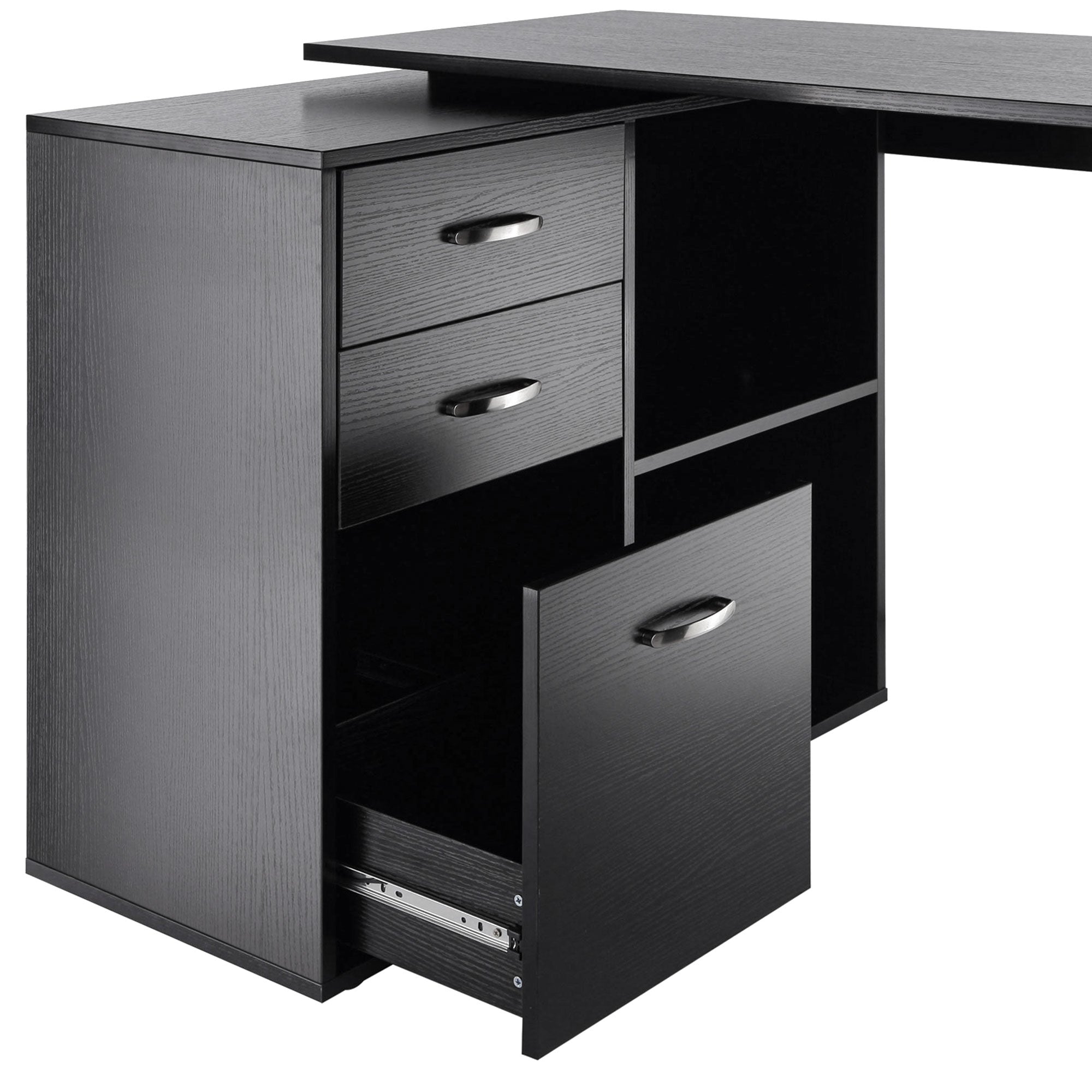 Computer Desk Table Workstation Home Office L Shape Drawer Shelf File Cabinet Black