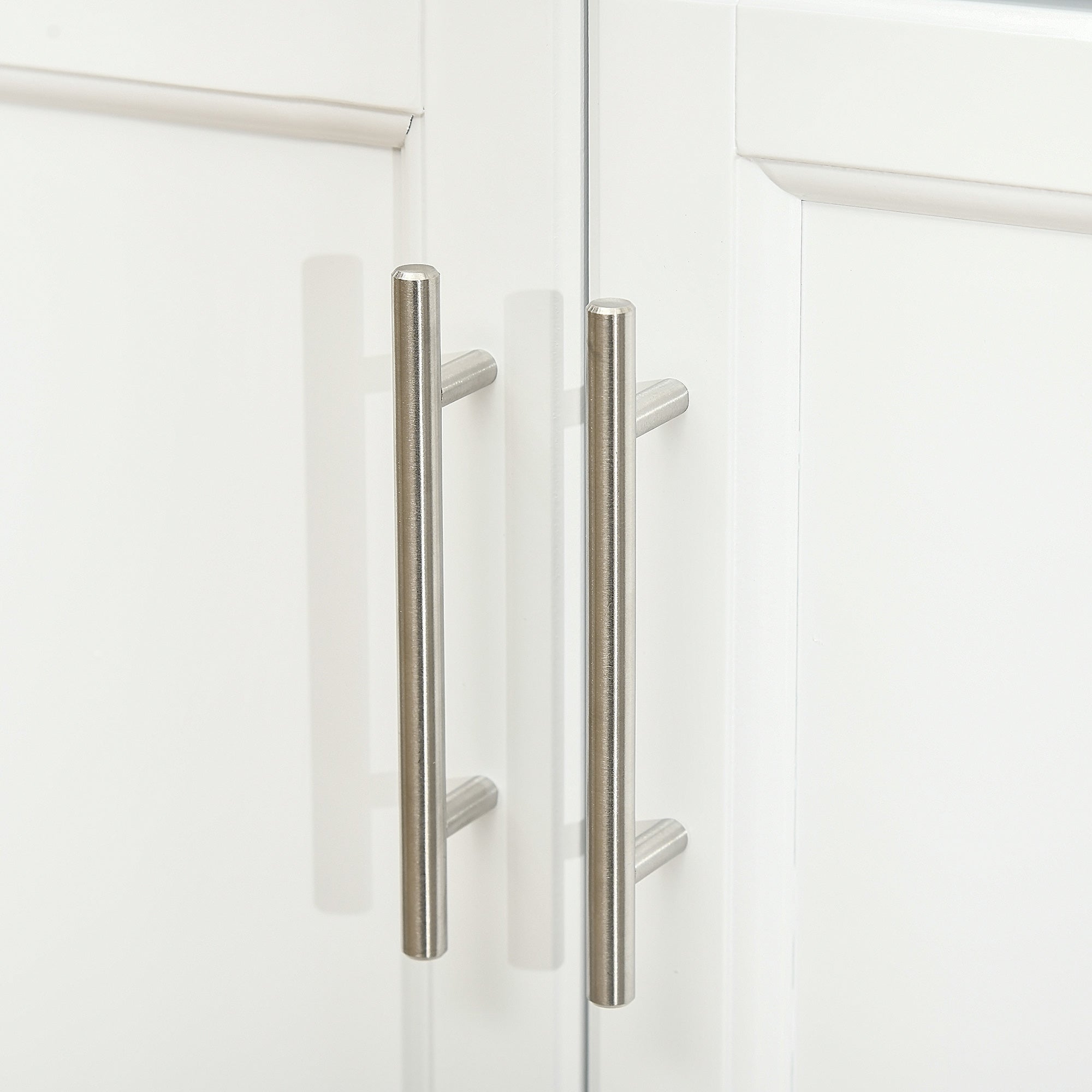 White Wooden Freestanding Kitchen Island on Wheels, Serving Cart Storage Trolley with Stainless Steel Top, Drawer, Side Handle and Rack