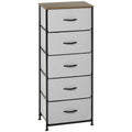 Industrial Chest of Drawers with 5 Fabric Storage Drawers, Steel Frame & Wooden Top - Grey