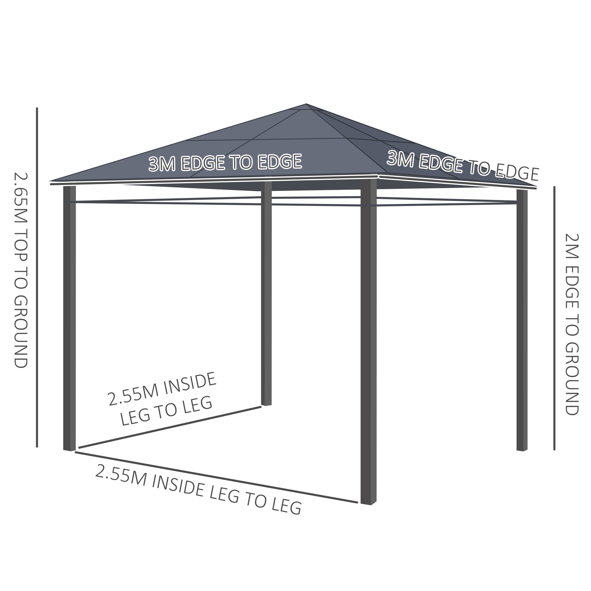 3 x 3(m) Hardtop Gazebo with UV Resistant Polycarbonate Roof, Steel & Aluminum Frame, Garden Pavilion with Curtains, Grey