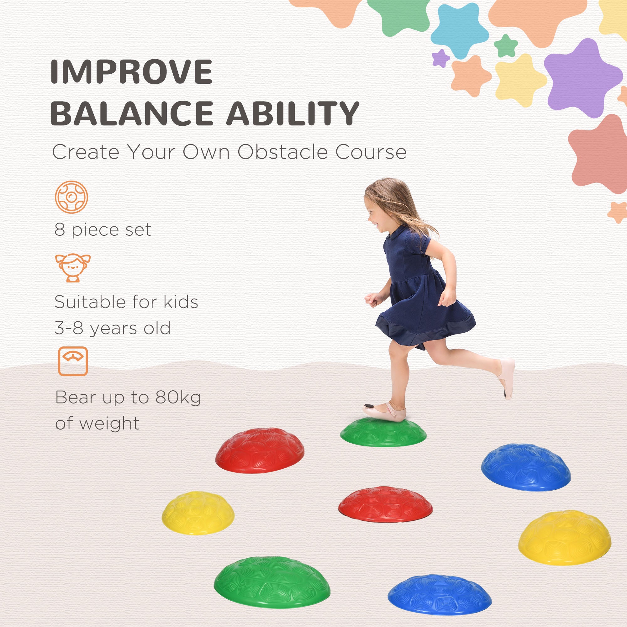 8Pcs Kids Stepping Stones with Non-Slip Mats, Balance River Stones Indoor Outdoor Sensory Toys for 3-8 Years Old