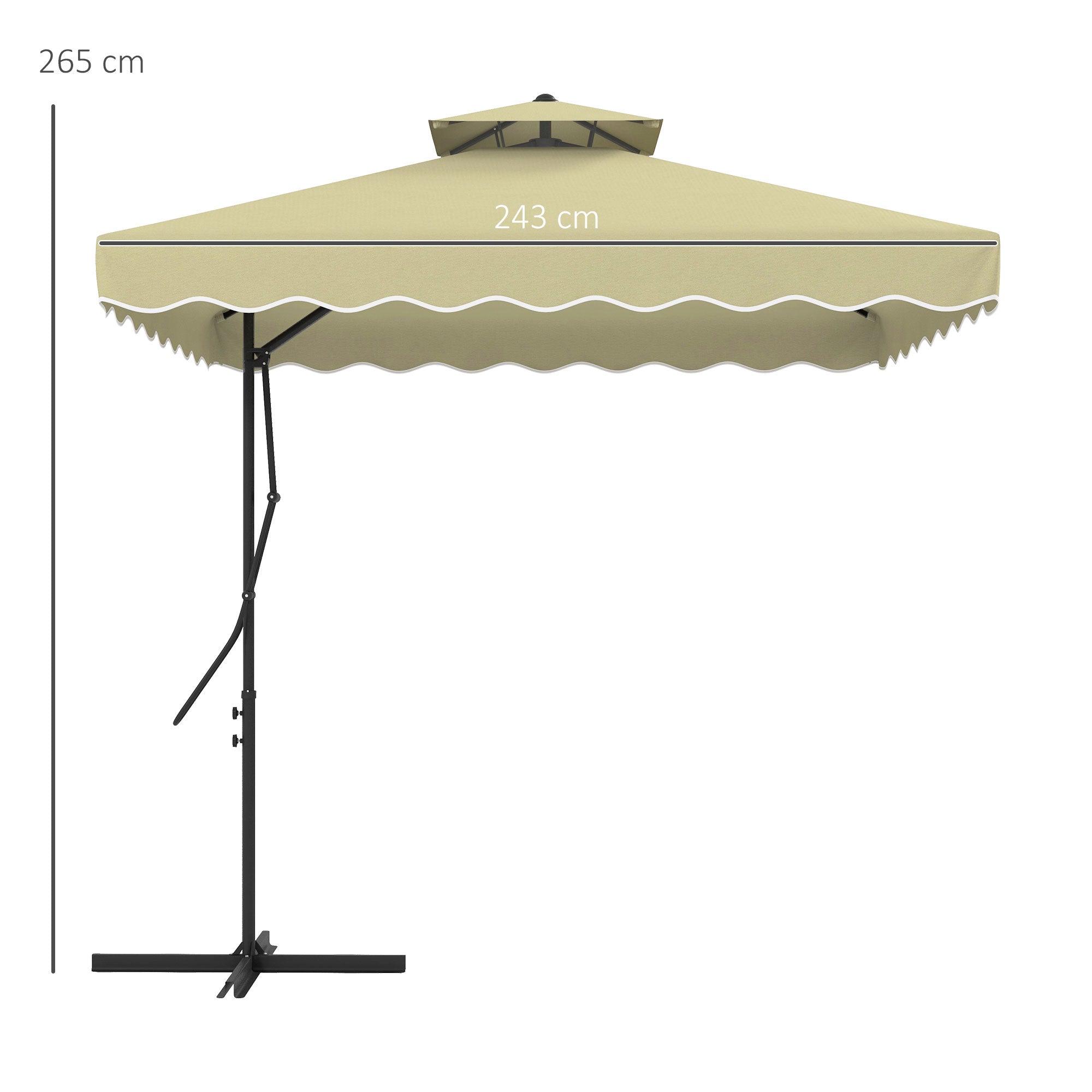 2.5m Square Double Top Garden Parasol Cantilever Umbrella with Ruffles, Beige