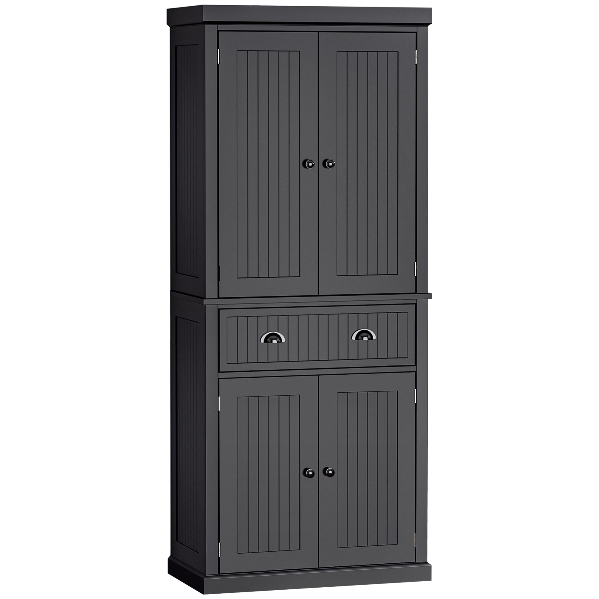 Traditional Kitchen Cupboard Freestanding Storage Cabinet with Drawer, Doors and Adjustable Shelves, Black