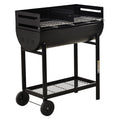 Charcoal Barbecue Grill Trolley with Dual Cooking Zones and Wheels - Black