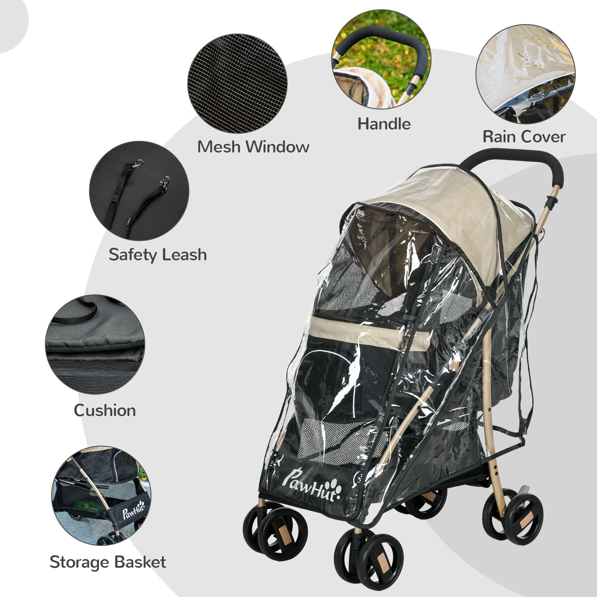 Oxfoad Pet Stroller for Small Minature Dogs with Rain Cover Dark Khaki