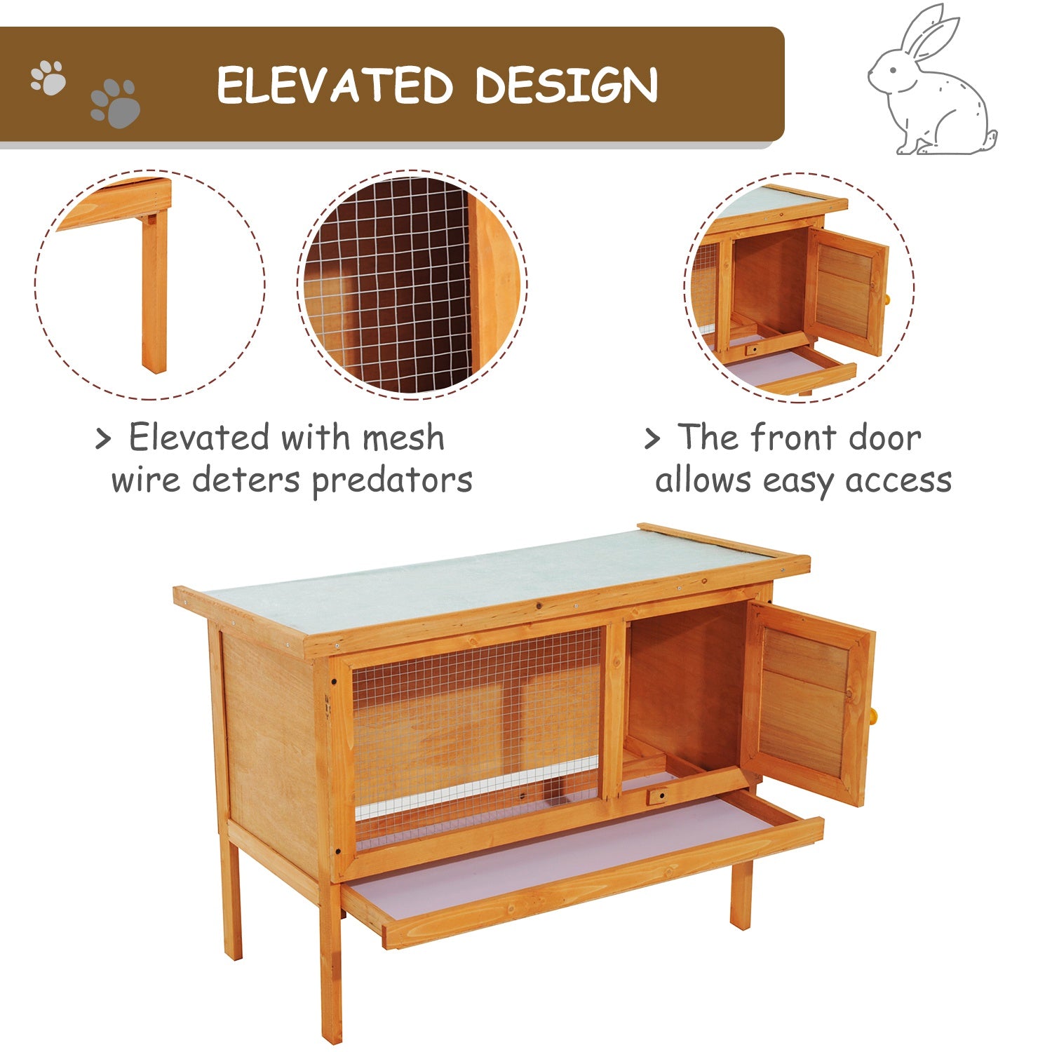 Rabbit Hutch,90Lx45Wx65H cm-Fir Wood