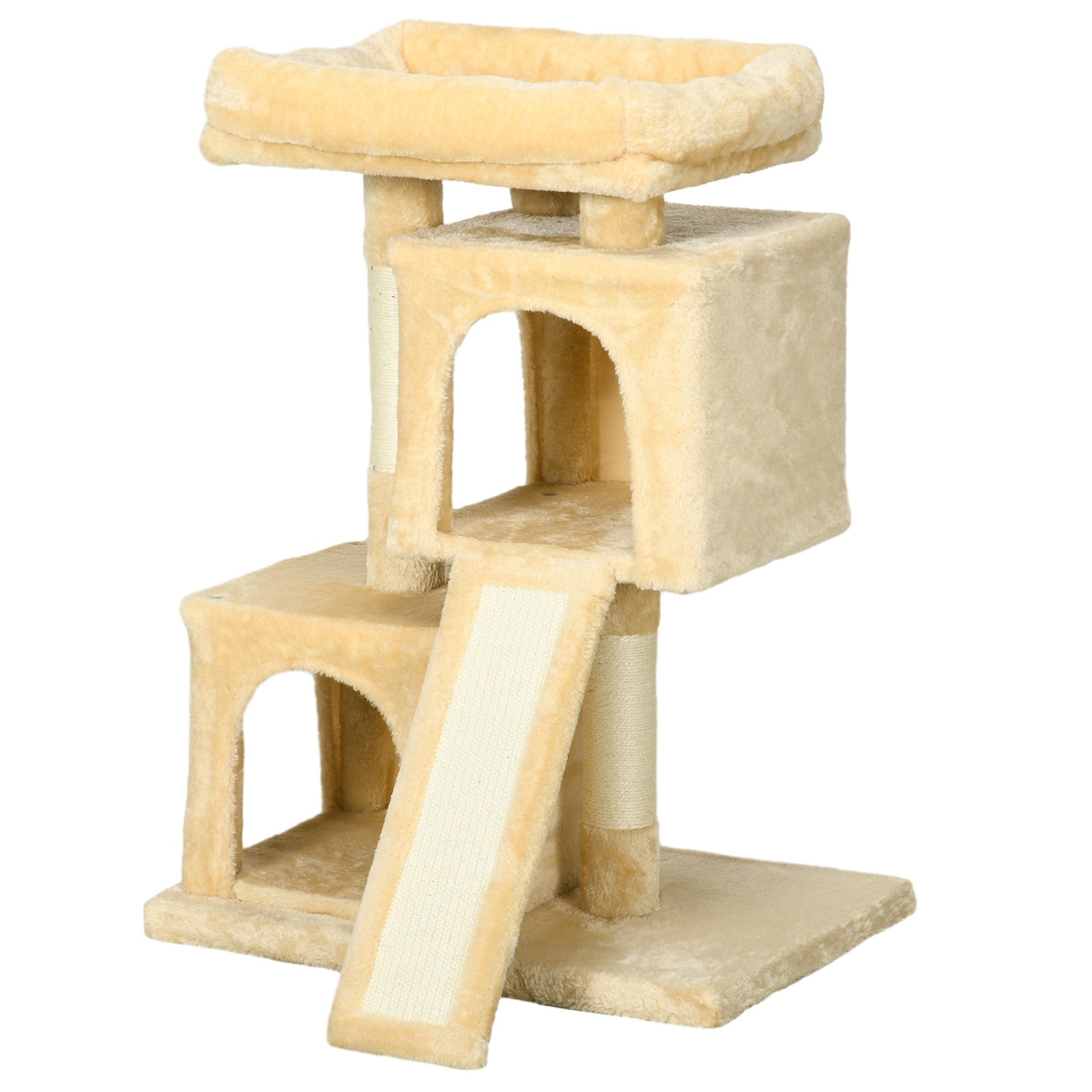 Sisal Cat Rest & Play Activity Tree w/ 2 House Cream White