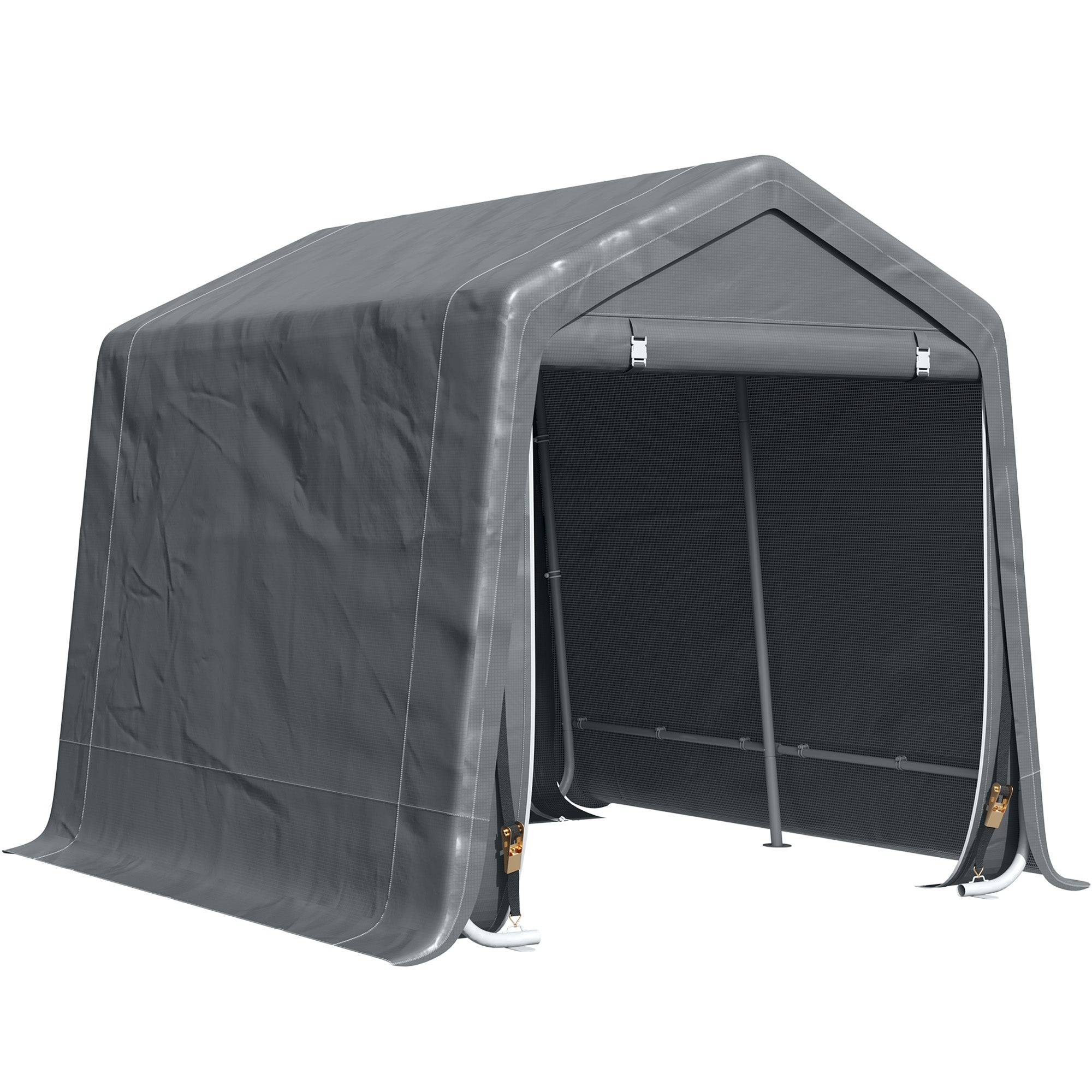 Garden Storage Tent, Heavy Duty Bike Shed, Patio Storage Shelter w/ Metal Frame and Double Zipper Doors, 2.8m x 2.4m x 2.4m, Dark Grey