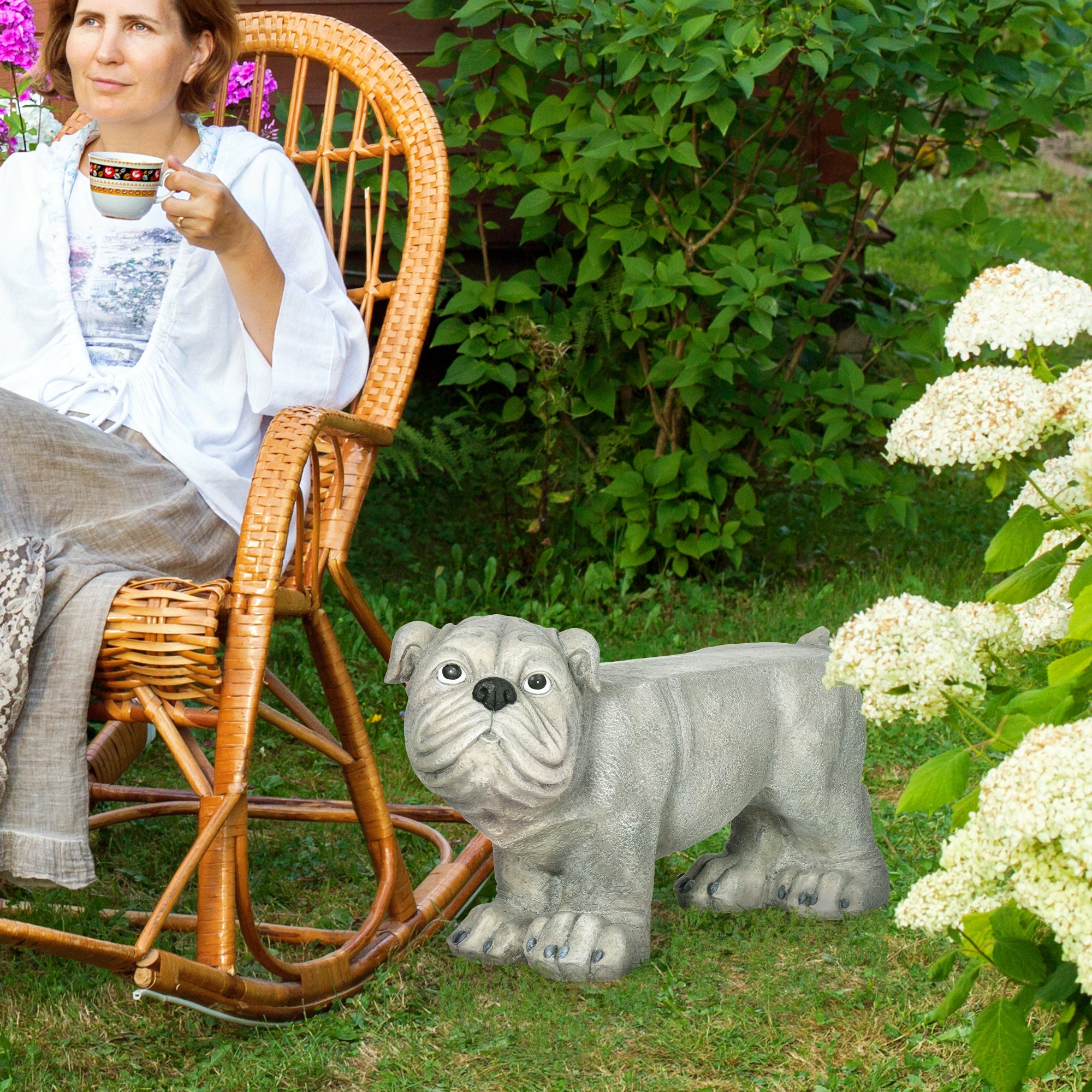 Realistic Pekingese Sculpture, Garden Statue / Garden Stool, Outdoor Dog Ornament Home Decoration