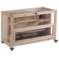Wooden 3-Tier Hamster Cage with Wheels and Tray, Small Rodent Hutch 99x50x69 cm - Natural Wood