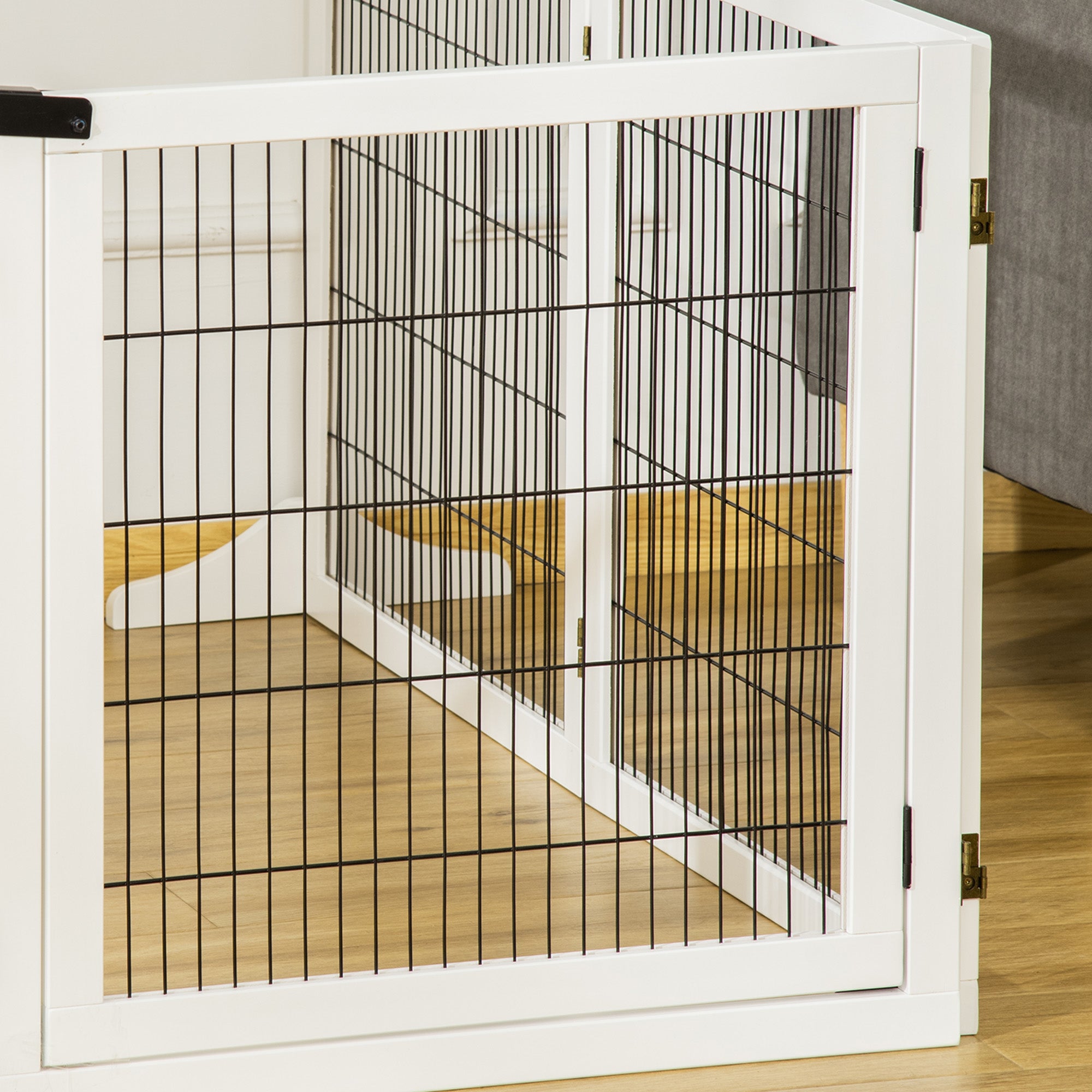 Pet Gate Wooden Dog Safety Barrier, Freestanding Foldable Fence, w/ 6 Panels, 2 Support Feet, House Doorway Stairs, Small & Medium Dogs, White