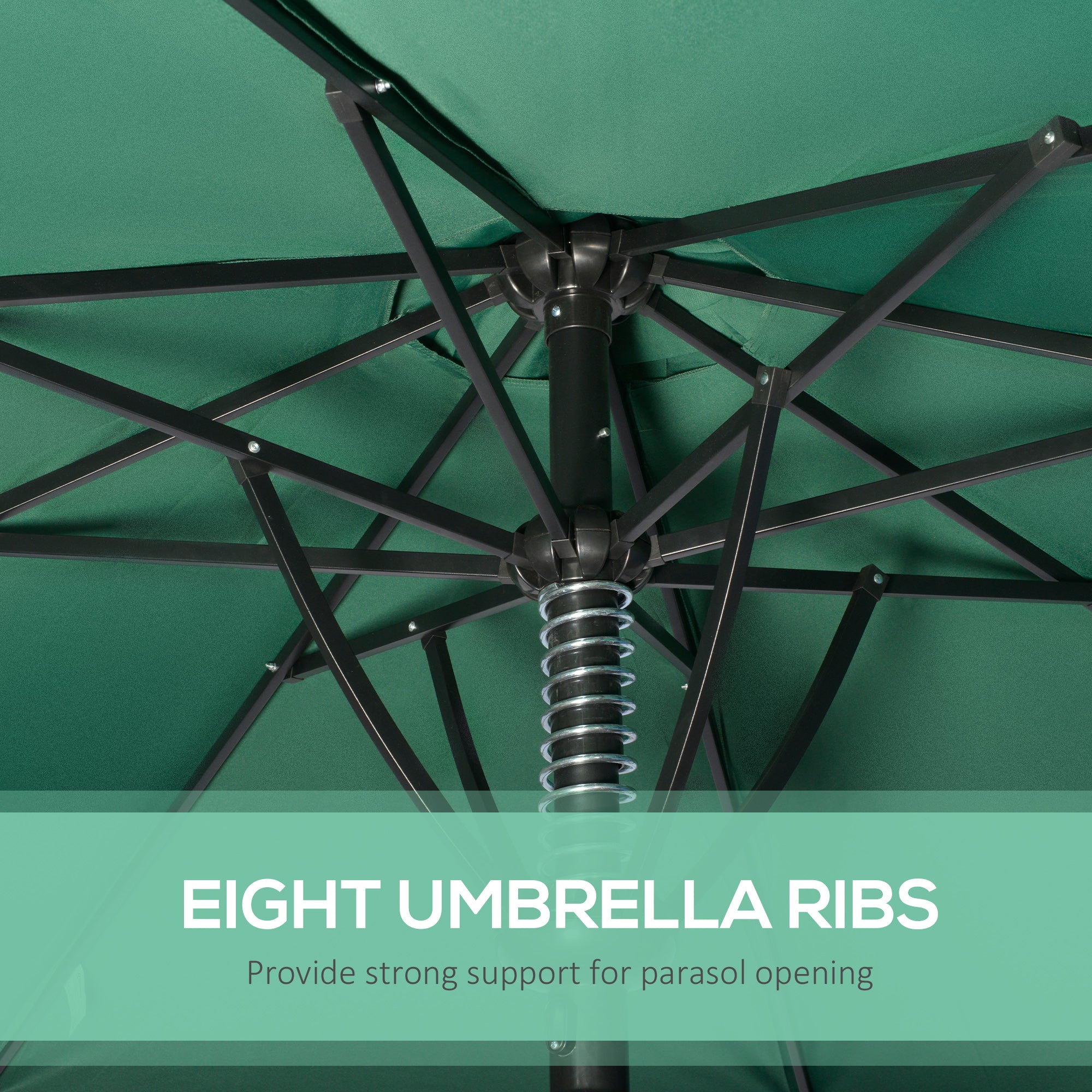 Garden Parasol Umbrella with 8 Ribs and Ventilated Canopy - Green