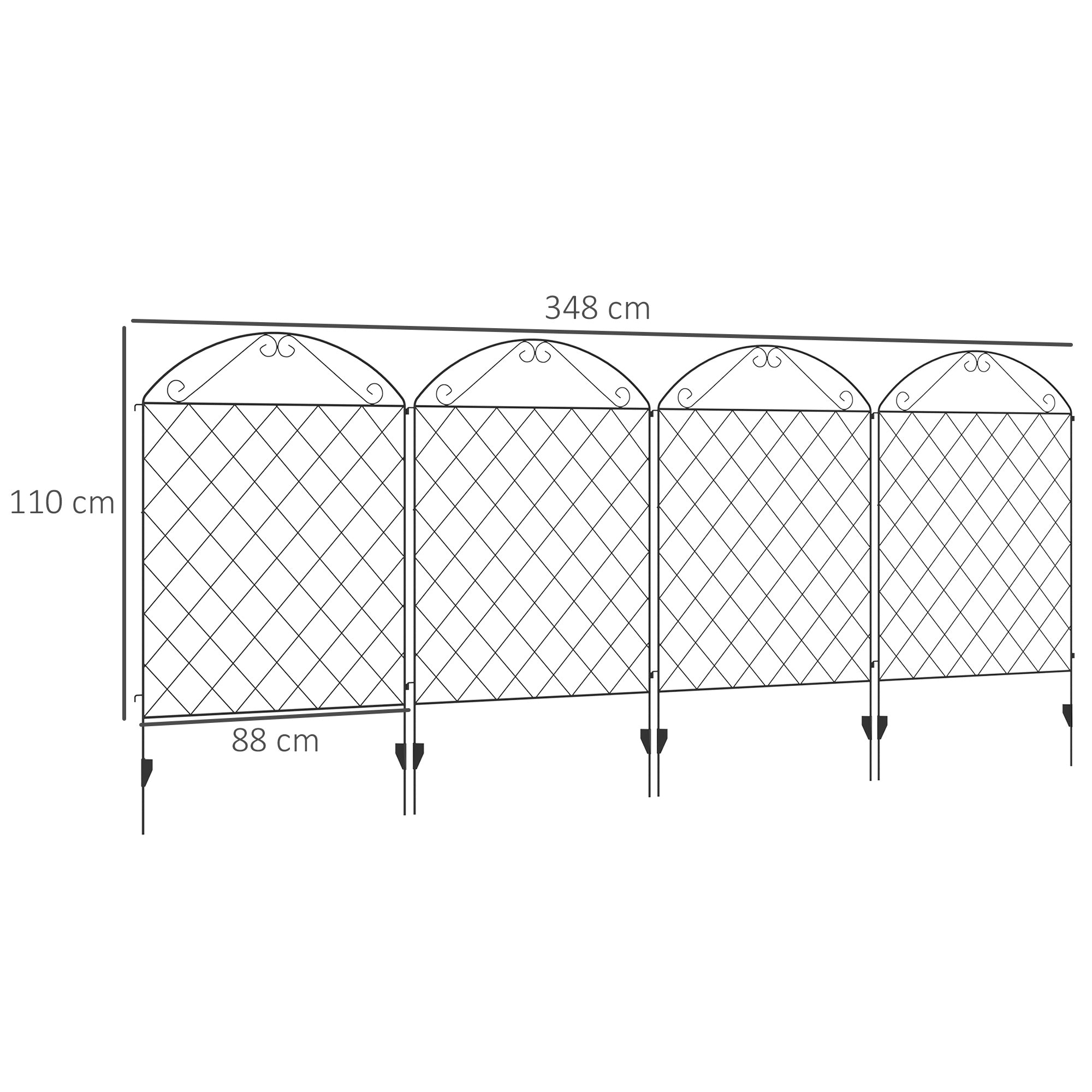 Decorative Fence, 43in x 11.5ft Outdoor Picket Panels, 4PCs Rustproof Metal Wire Landscape Flower Bed Border Edging Animal Barrier, Black