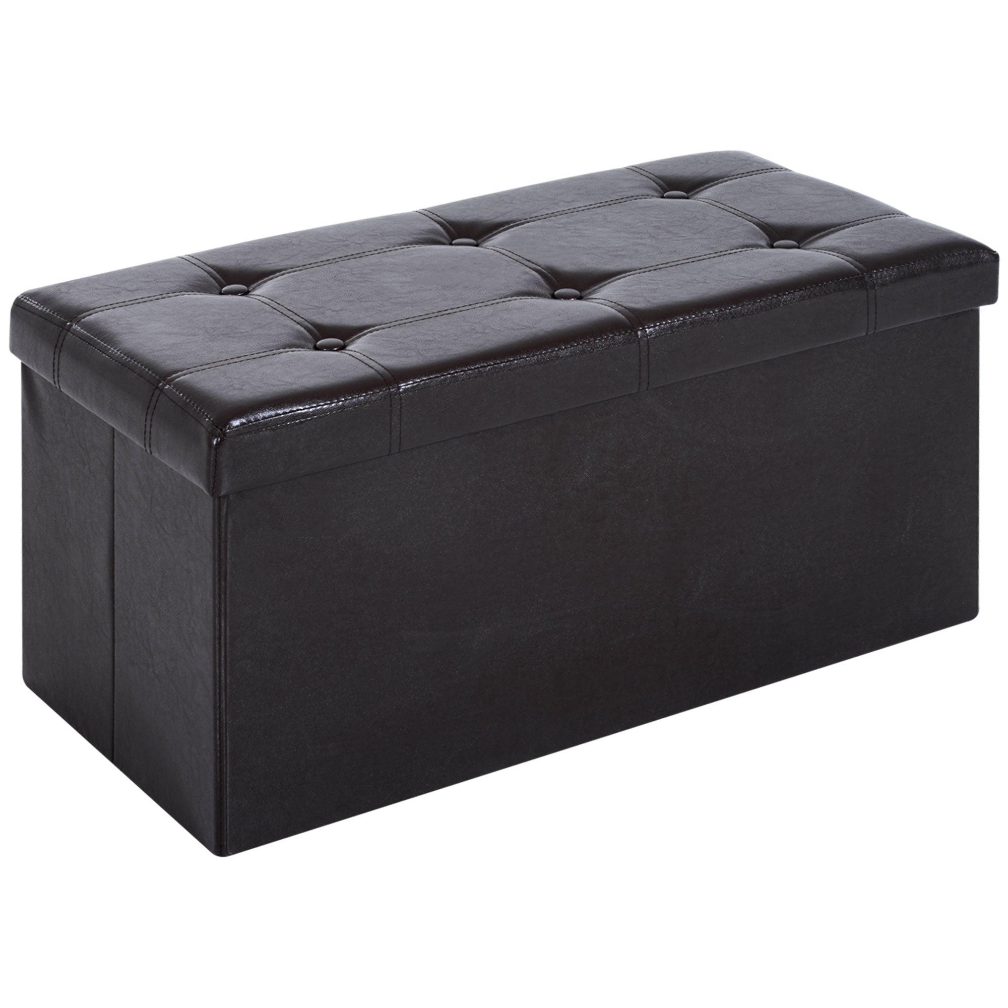 Folding Faux Leather Storage Cube Ottoman Bench Seat PU Rectangular Footrest Stool Box (Brown)