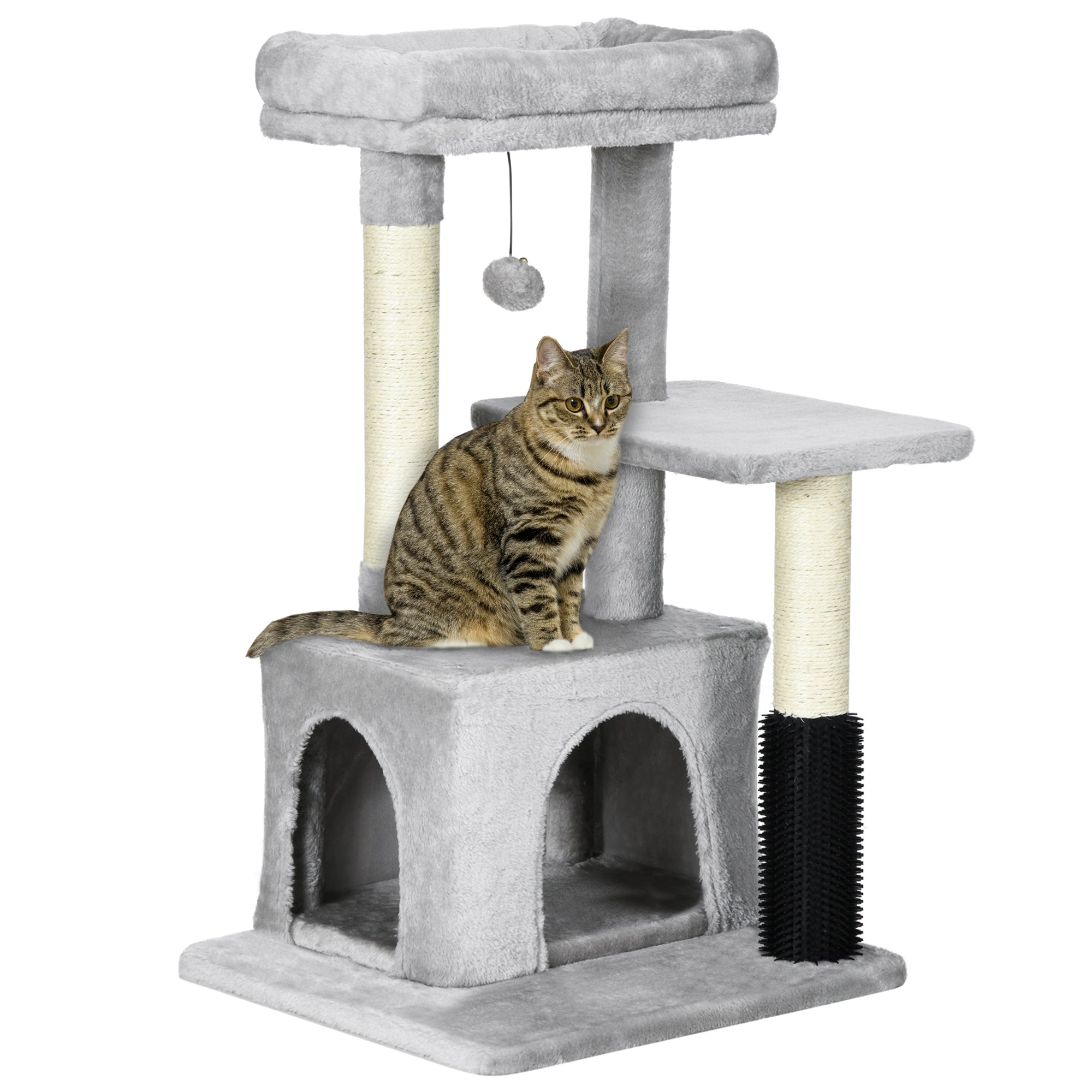 Cat Tree Tower Climbing Activity Center Kitten Furniture with Sisal Post Scratching Massage Toy 48 x 48 x 80cm Light Grey