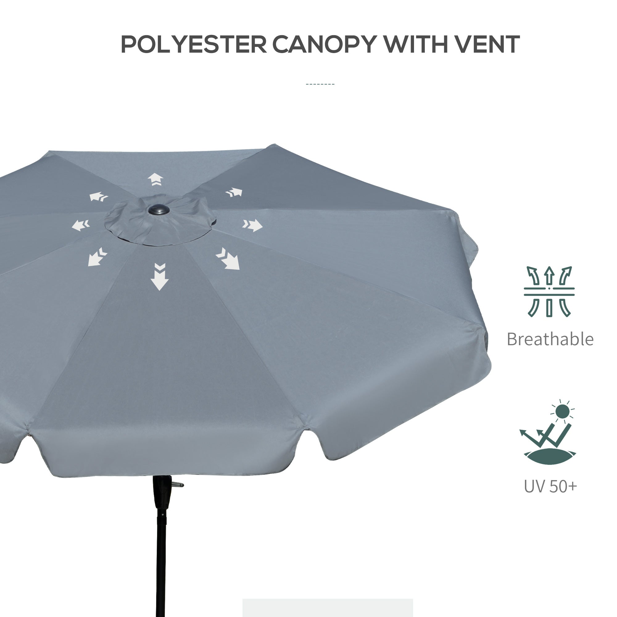 2.66m Patio Umbrella with Ruffles and Crank Handle - Charcoal Grey