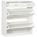Narrow Shoe Cabinet with 2 Flip Drawers & Adjustable Shelves for 12 Pairs - White