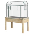 Wooden Raised Garden Bed 109cm with Greenhouse Cover and Fabric Liner - Natural