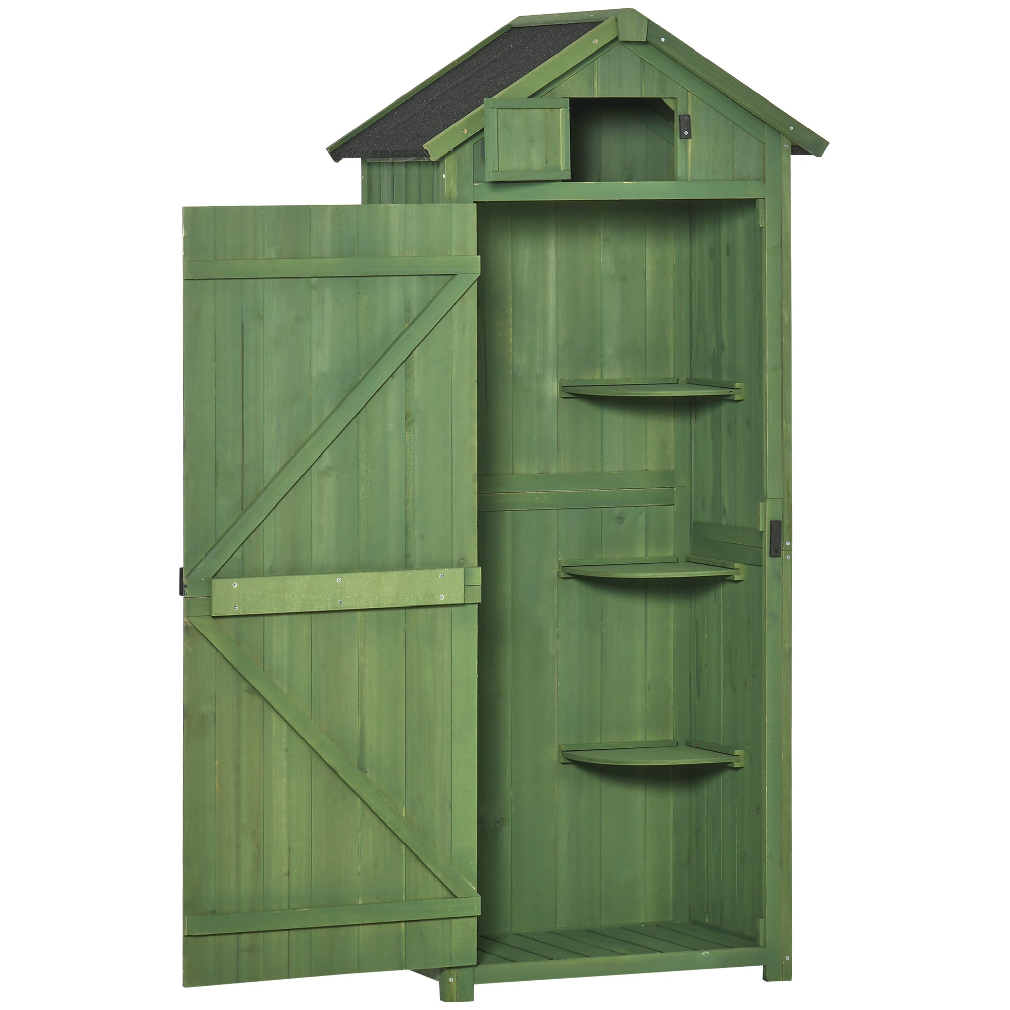 Garden Shed Vertical Utility 3 Shelves Shed Wood Outdoor Garden Tool Storage Unit Storage Cabinet, 77 x 54.2 x 179cm - Green