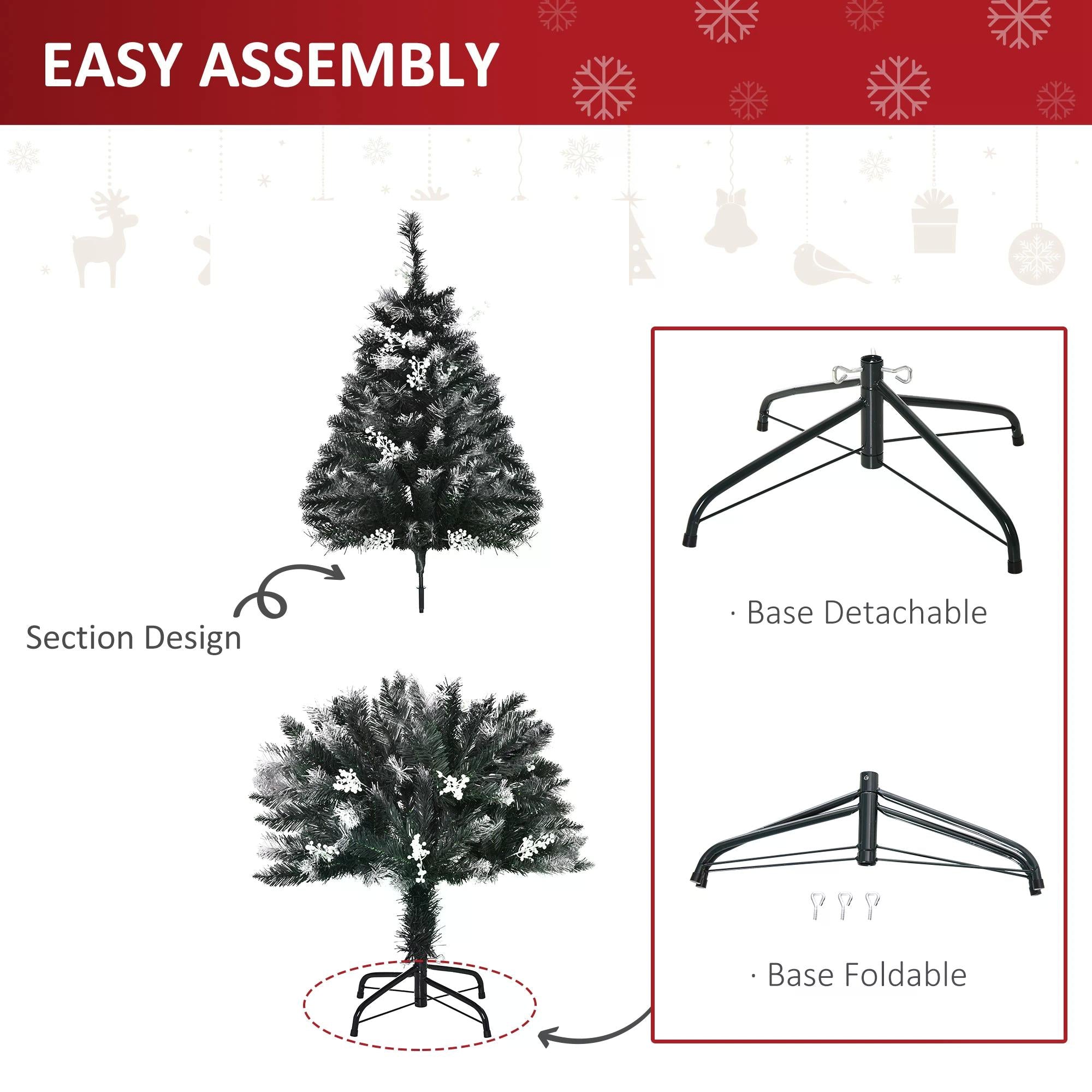 4ft Artificial Snow Dipped Christmas Tree Xmas Pencil Tree Holiday Home Indoor Decoration with Foldable Feet White Berries Dark Green