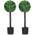 Set of 2 Artificial Boxwood Ball Trees in Pot 60cm for Indoor Outdoor Decor - Green