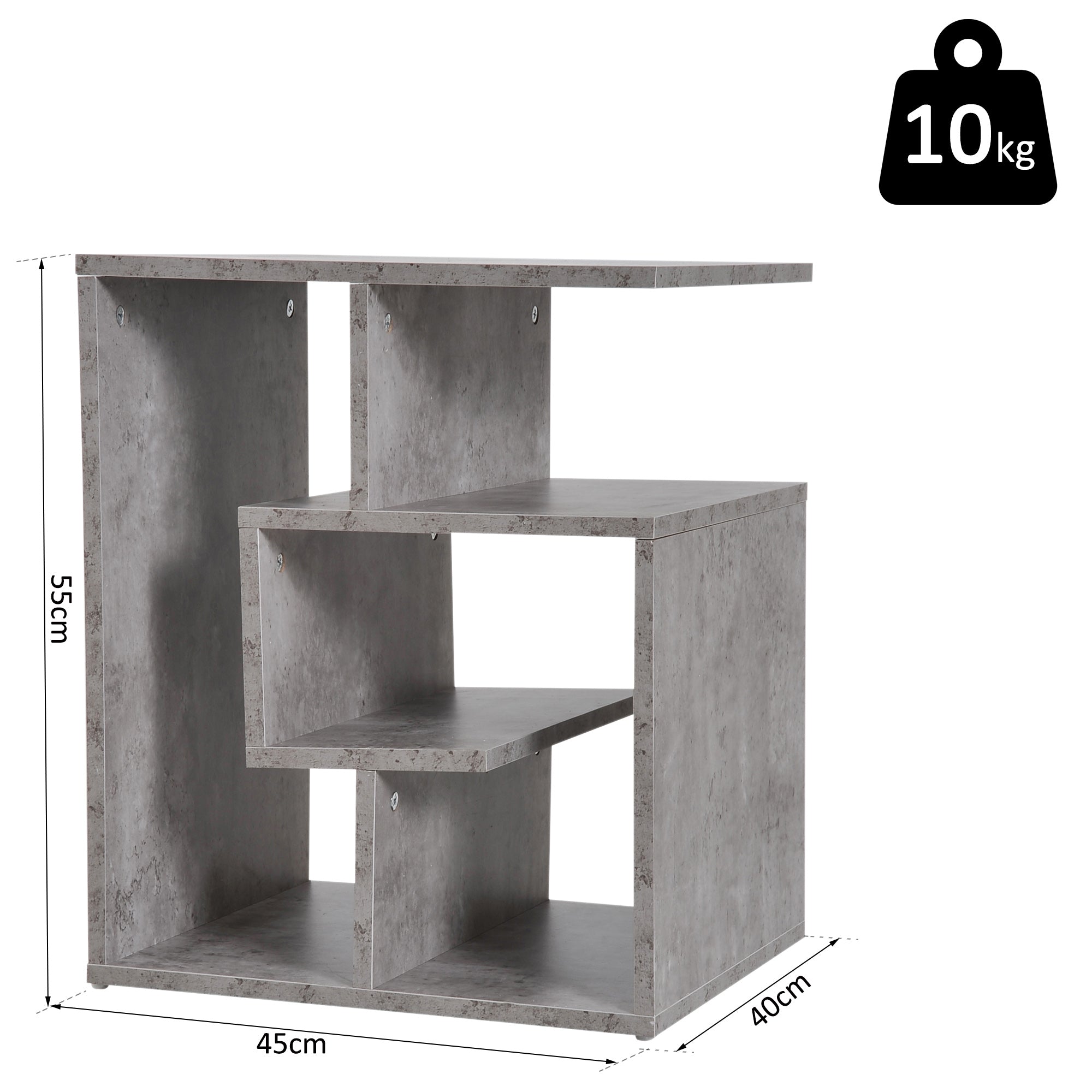 Side Table, 3 Tier End Table with Open Storage Shelves, Living Room Coffee Table Organiser Unit, Cement Colour